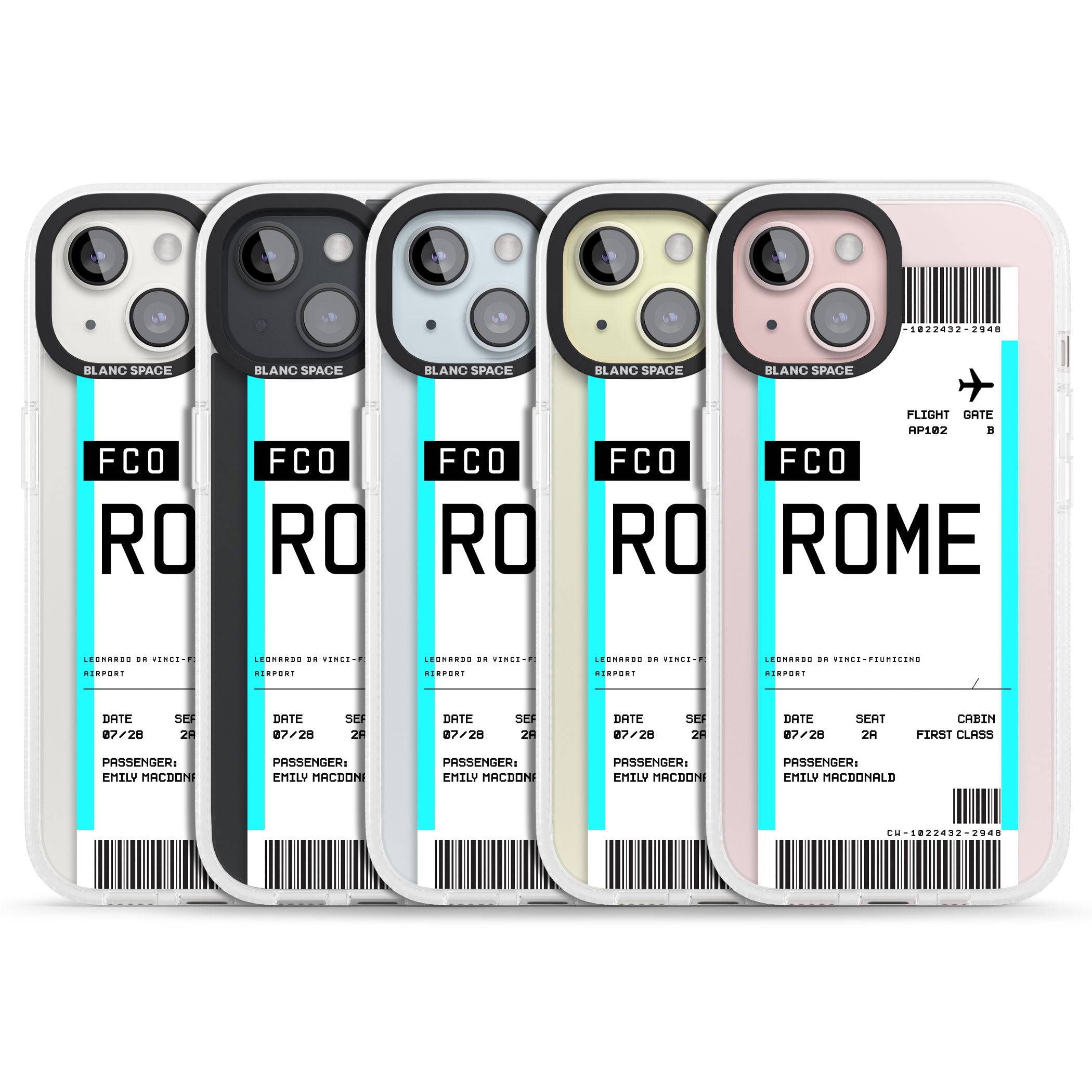 Personalised Rome Boarding Pass iPhone 15 / 14 / 13 Clear Case Impact Air - Blanc Space