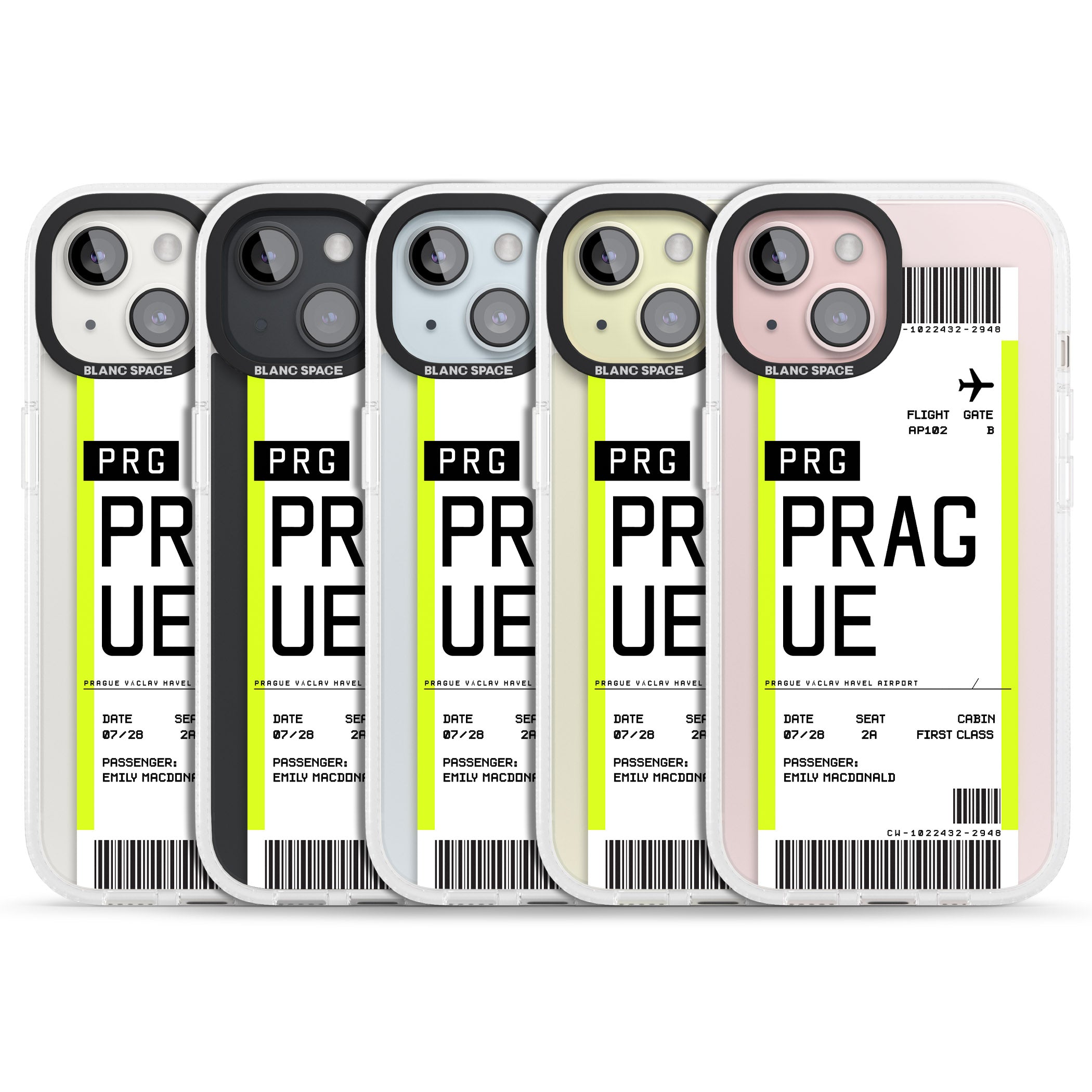 Personalised Prague Boarding Pass iPhone 15 / 14 / 13 Clear Case Impact Air - Blanc Space