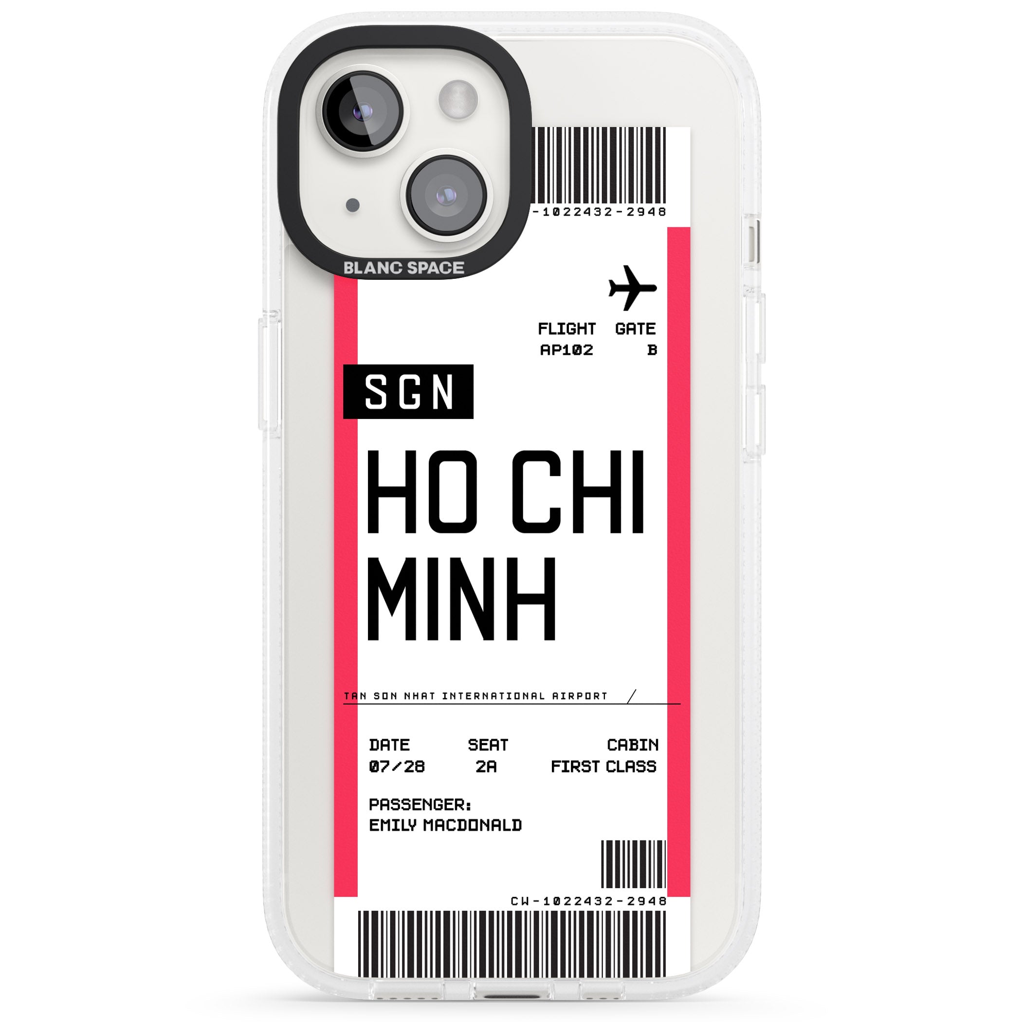 Personalised Ho Chi Minh City Boarding Pass iPhone 15 / 14 / 13 Clear Case Impact Air - Blanc Space