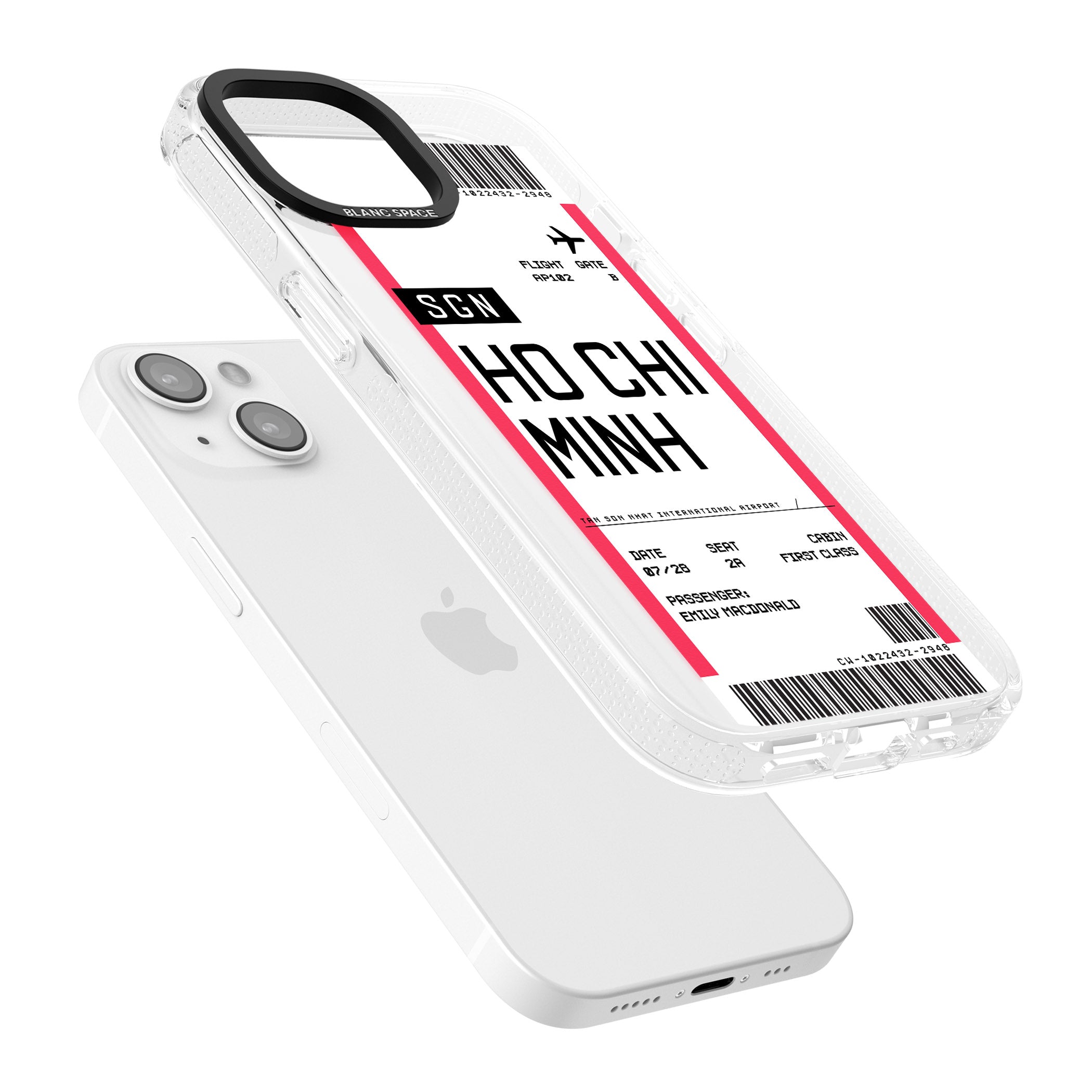 Personalised Ho Chi Minh City Boarding Pass iPhone 15 / 14 / 13 Clear Case Impact Air - Blanc Space