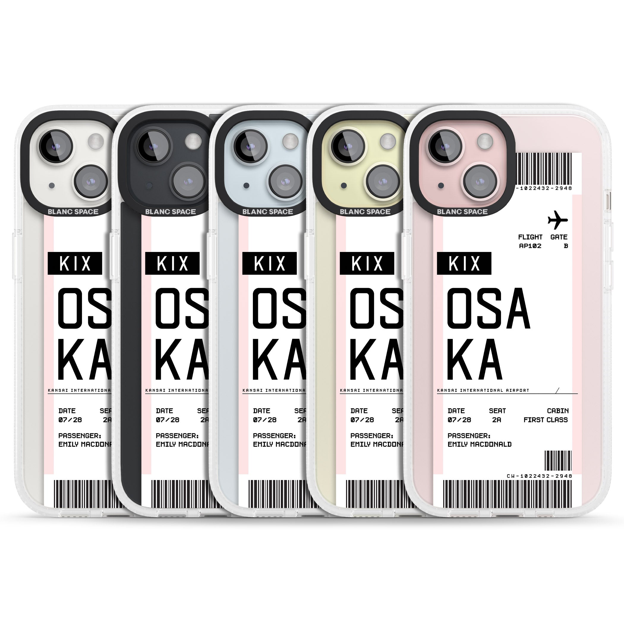 Personalised Osaka Boarding Pass iPhone 15 / 14 / 13 Clear Case Impact Air - Blanc Space