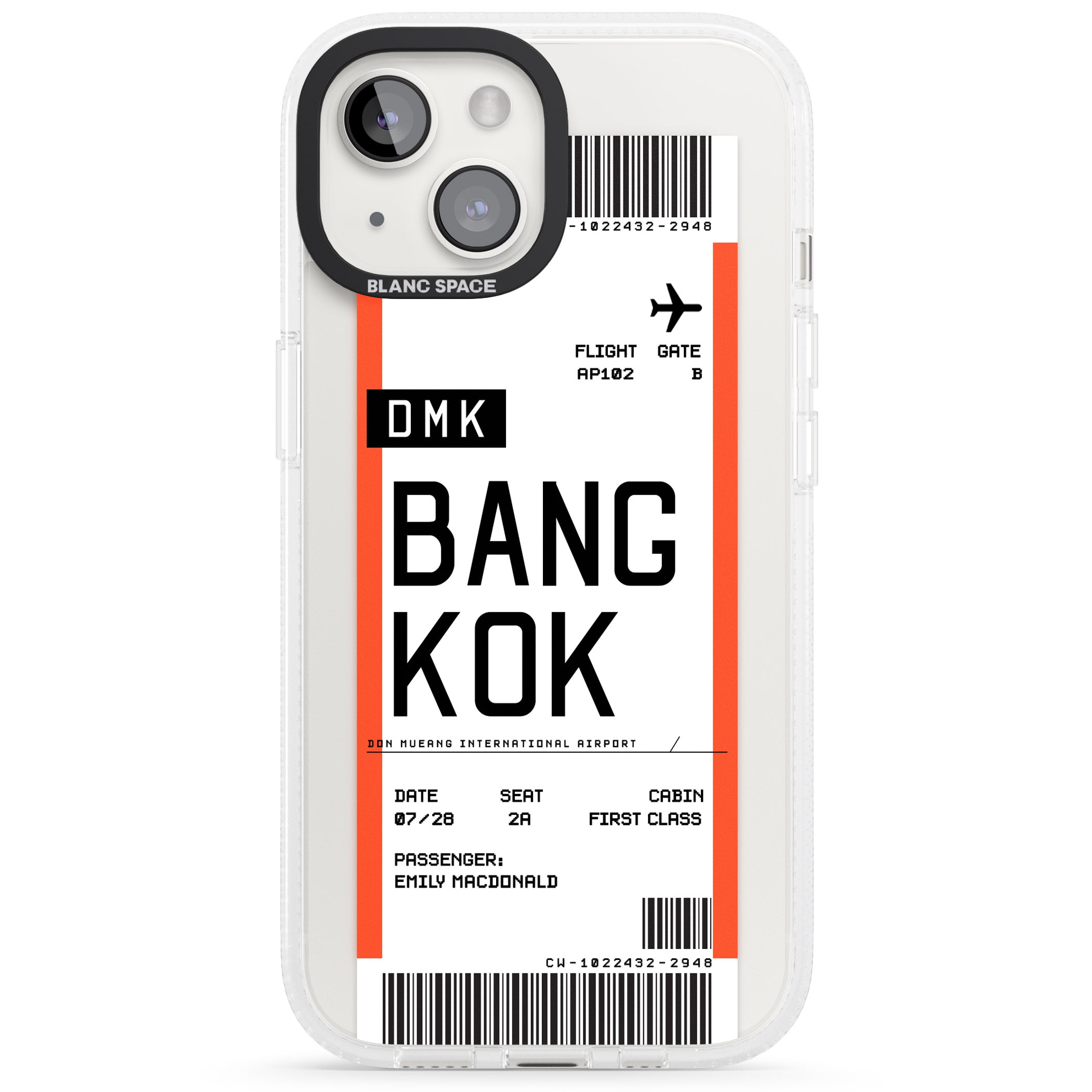 Personalised Bangkok Boarding Pass iPhone 15 / 14 / 13 Clear Case Impact Air - Blanc Space
