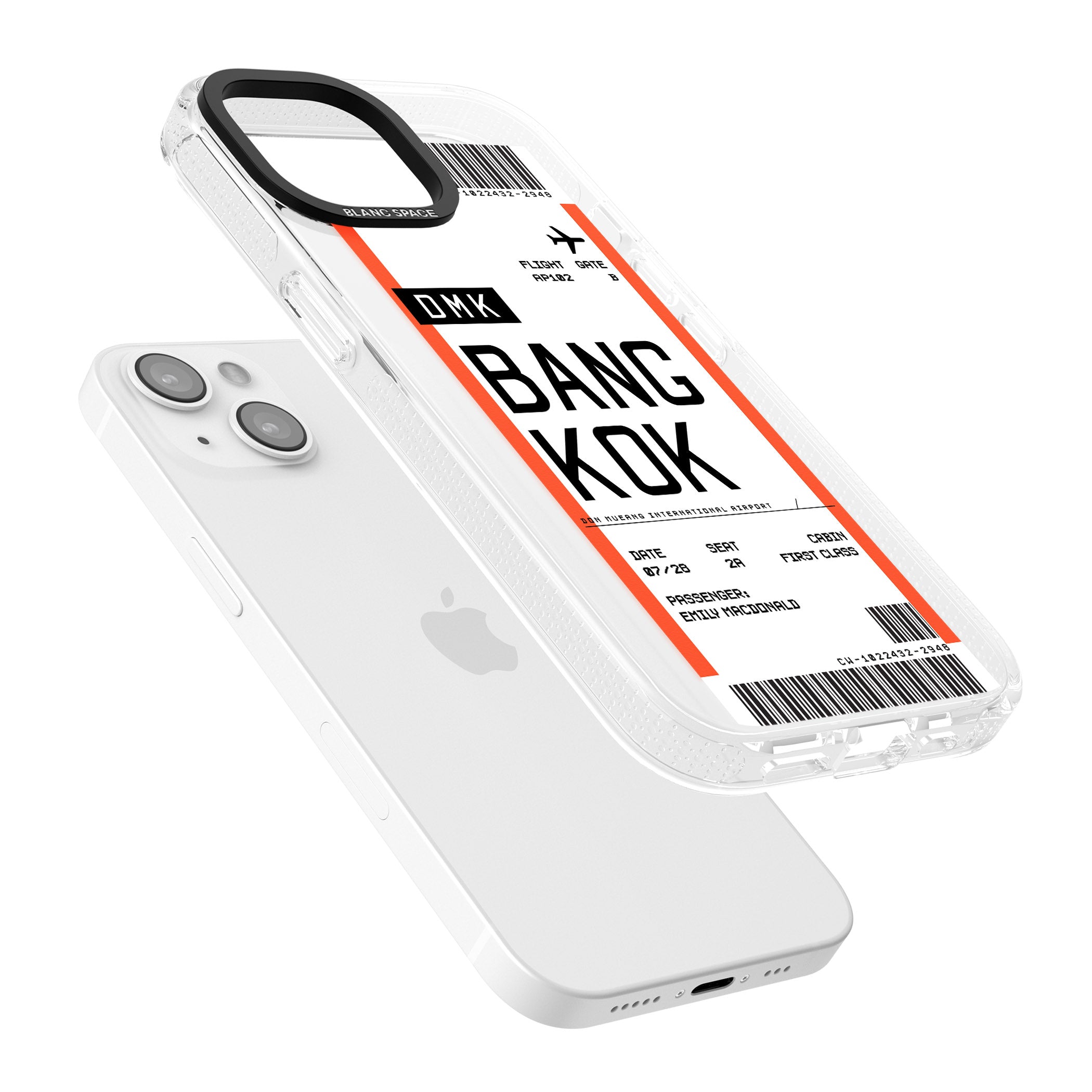 Personalised Bangkok Boarding Pass iPhone 15 / 14 / 13 Clear Case Impact Air - Blanc Space