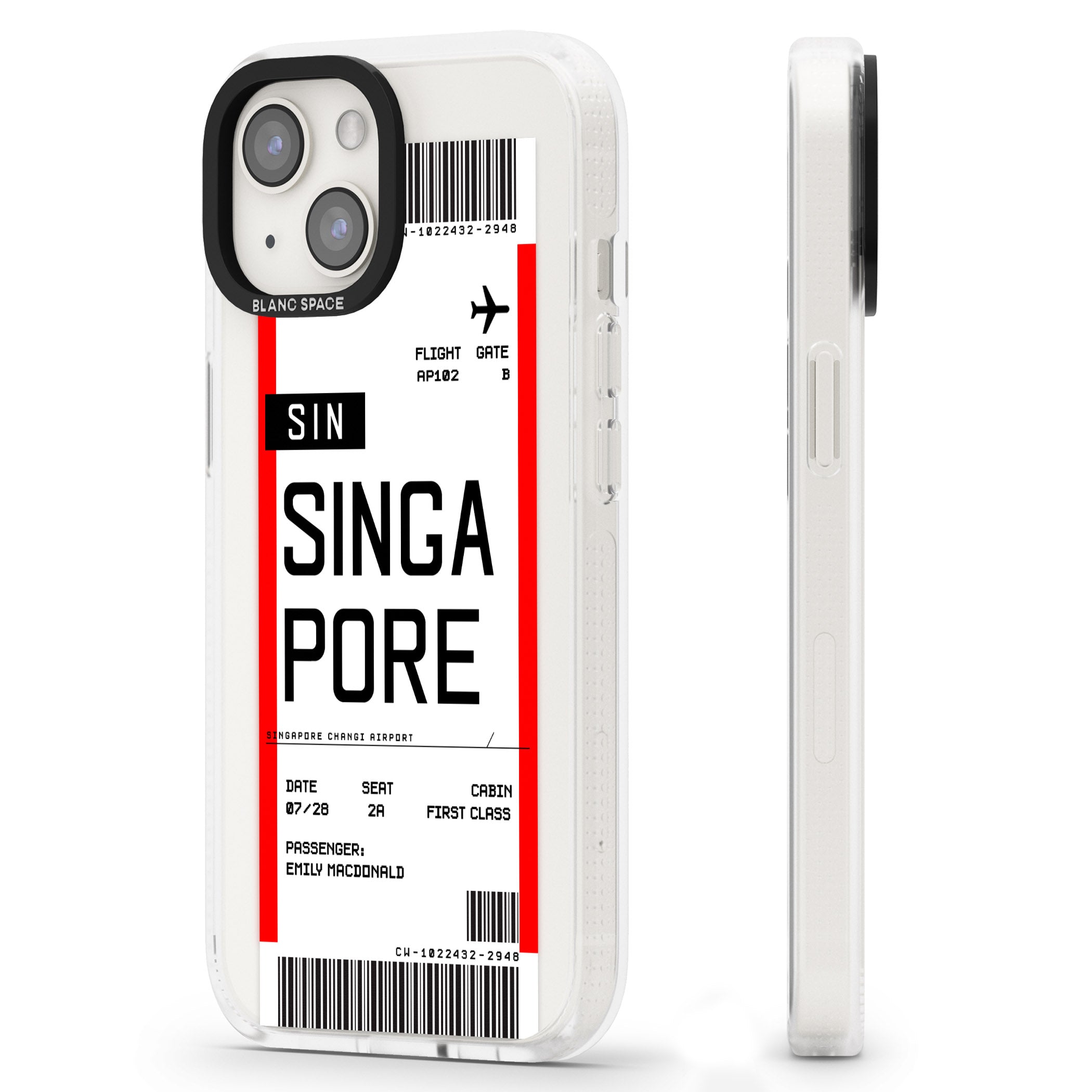 Personalised Singapore Boarding Pass iPhone 15 / 14 / 13 Clear Case Impact Air - Blanc Space