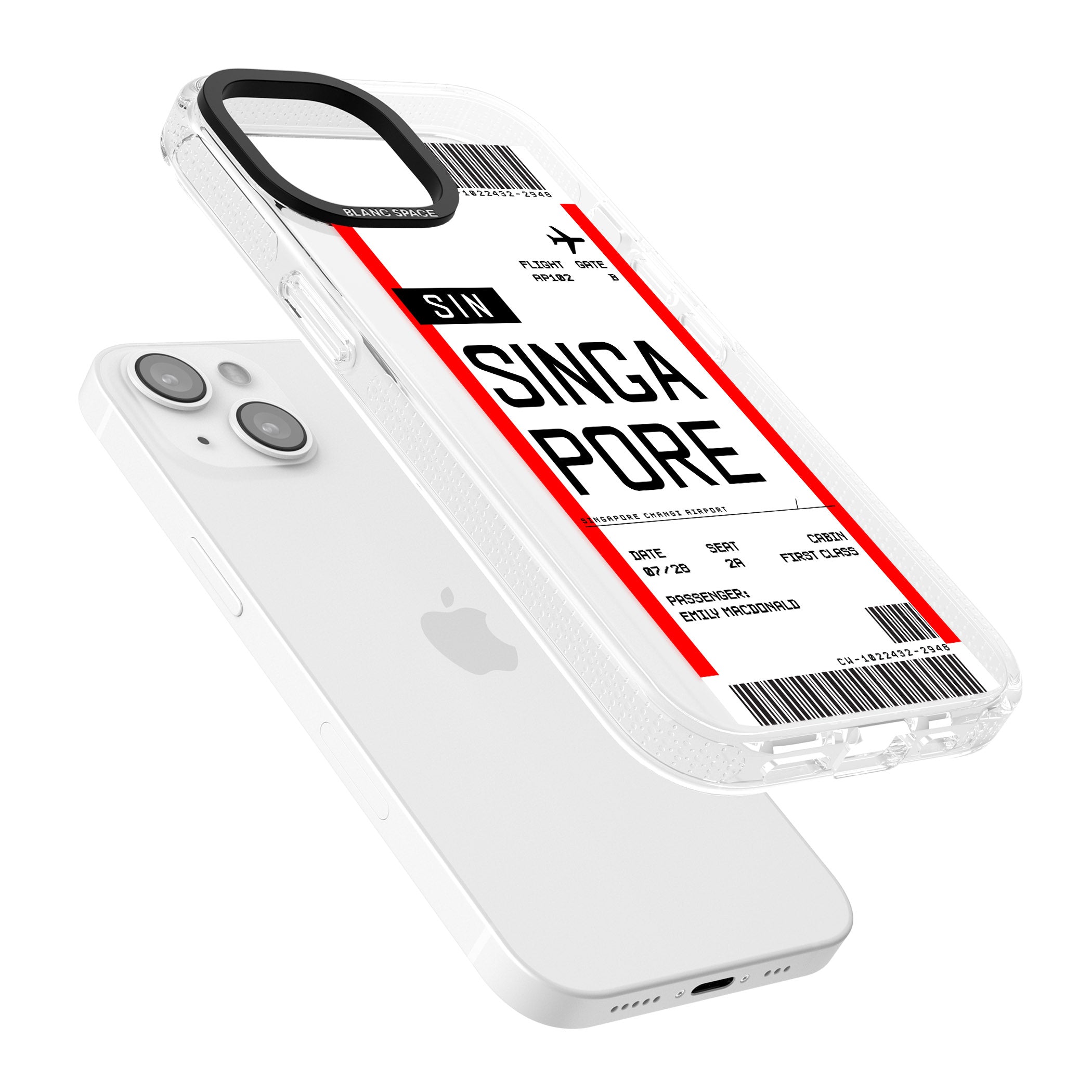 Personalised Singapore Boarding Pass iPhone 15 / 14 / 13 Clear Case Impact Air - Blanc Space