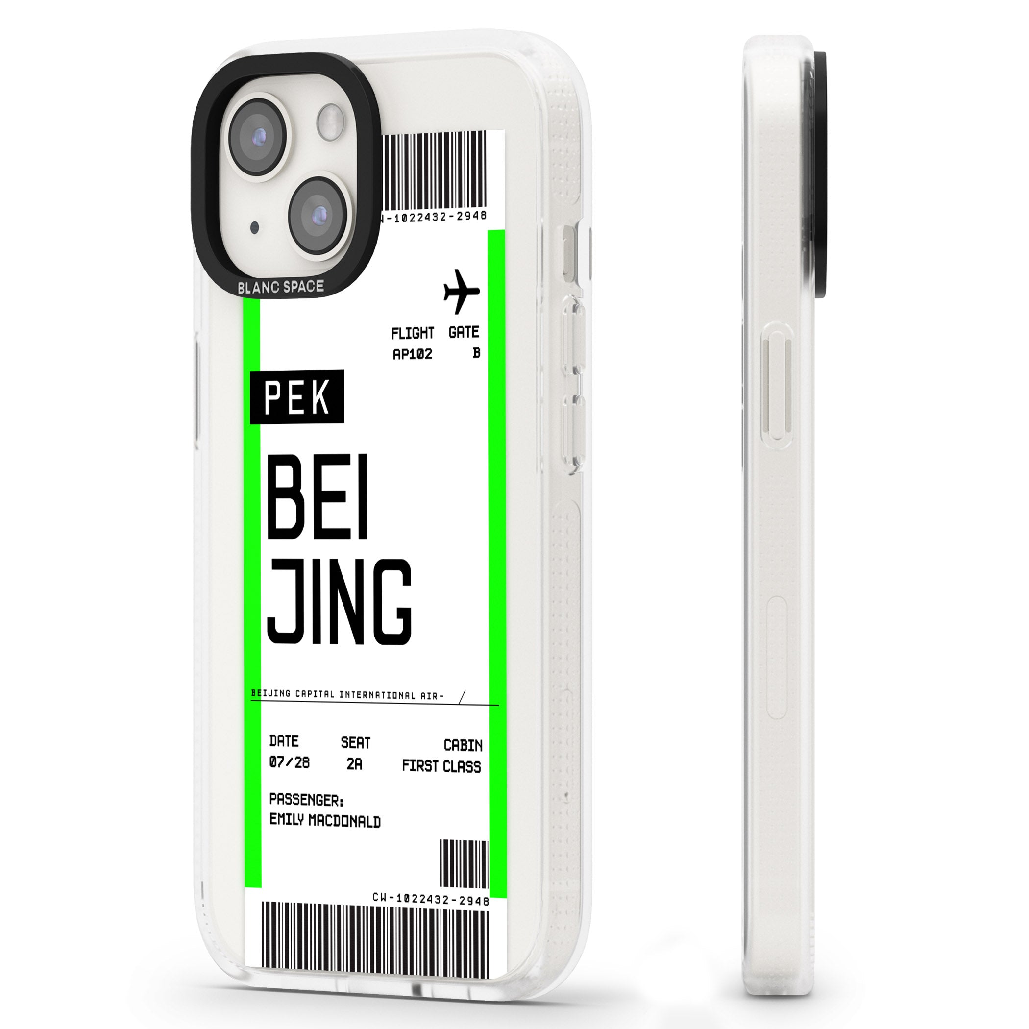 Personalised Beijing Boarding Pass iPhone 15 / 14 / 13 Clear Case Impact Air - Blanc Space