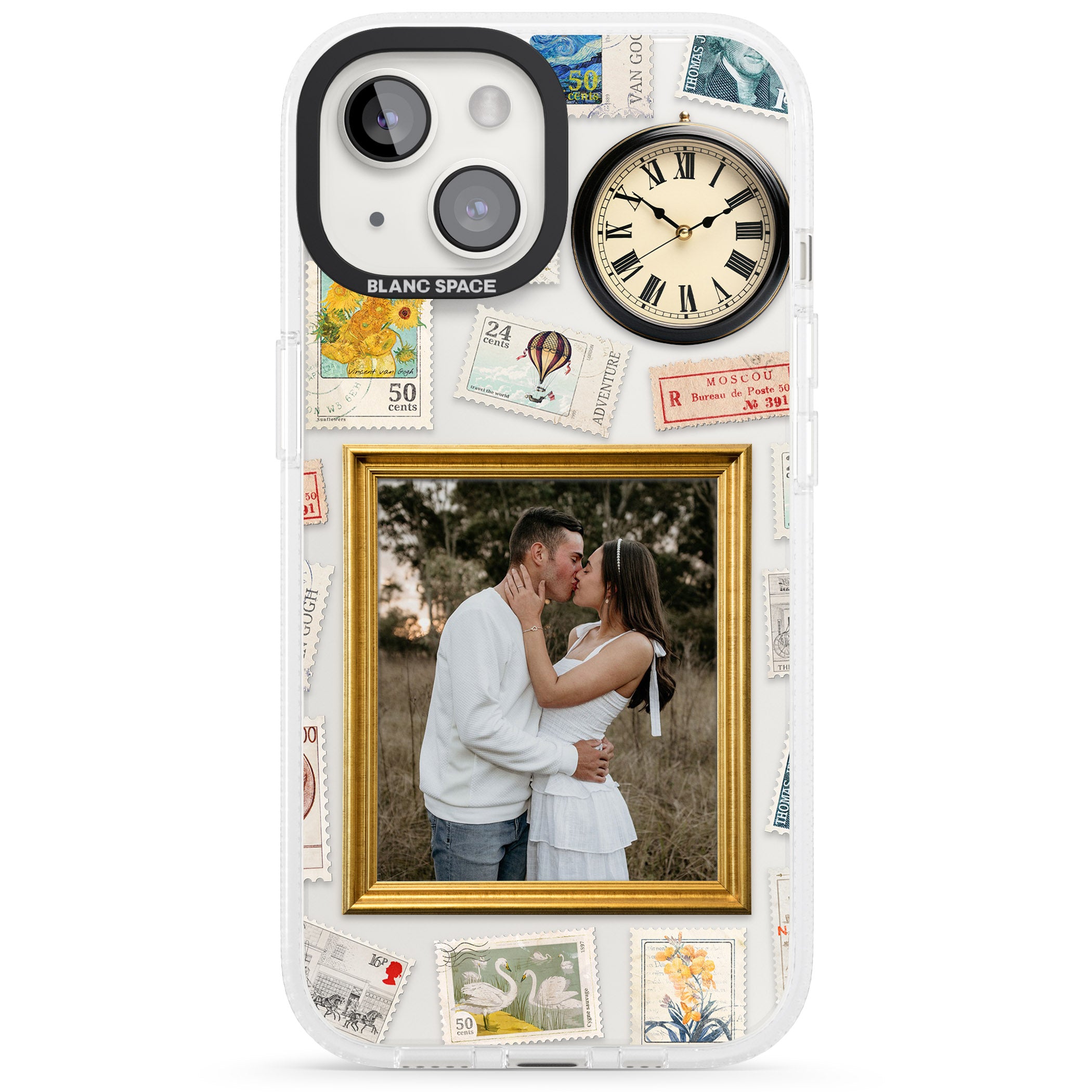 Personalised Vintage Photo Frame Collage iPhone 15 / 14 / 13 Clear Case Impact Air - Blanc Space