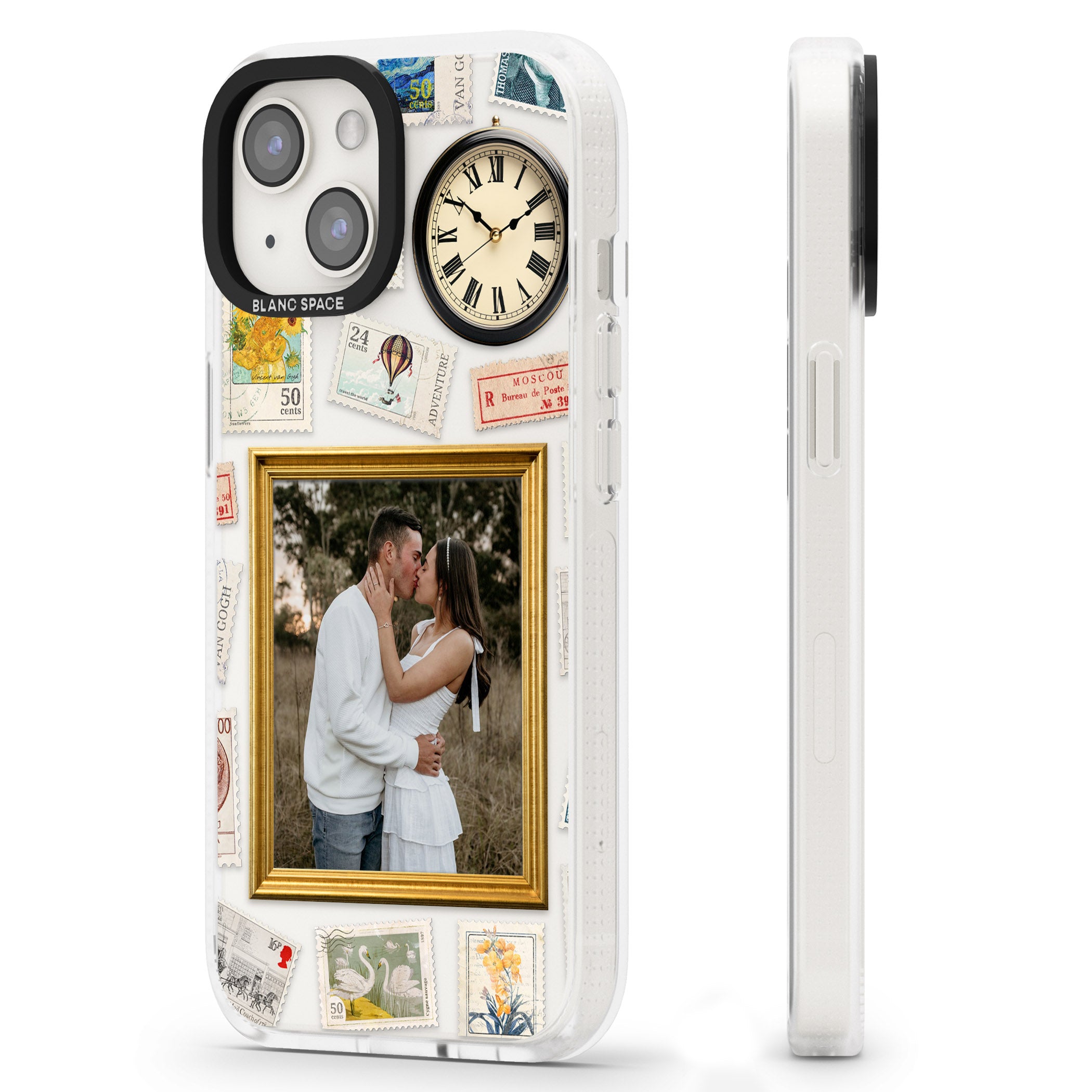 Personalised Vintage Photo Frame Collage iPhone 15 / 14 / 13 Clear Case Impact Air - Blanc Space