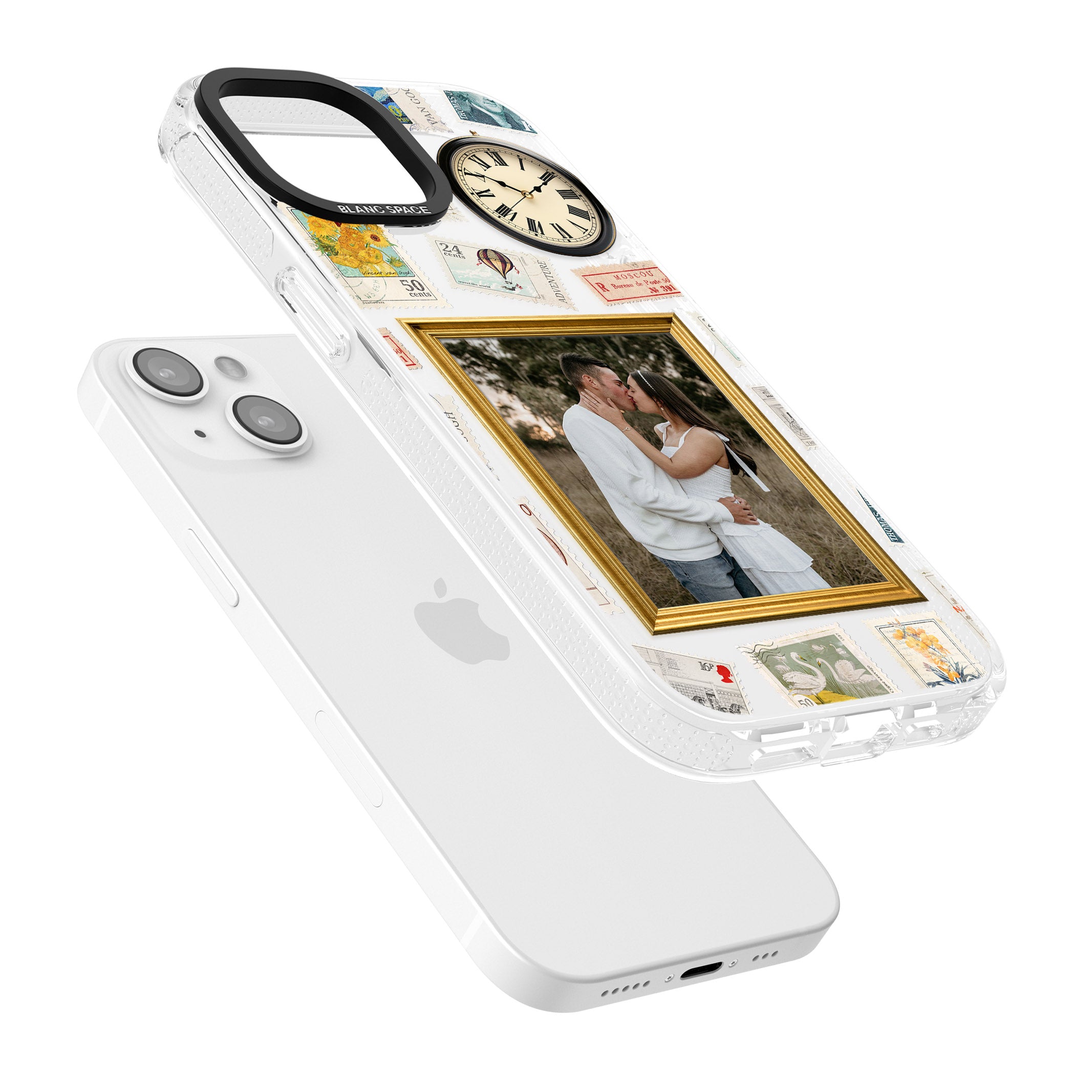 Personalised Vintage Photo Frame Collage iPhone 15 / 14 / 13 Clear Case Impact Air - Blanc Space