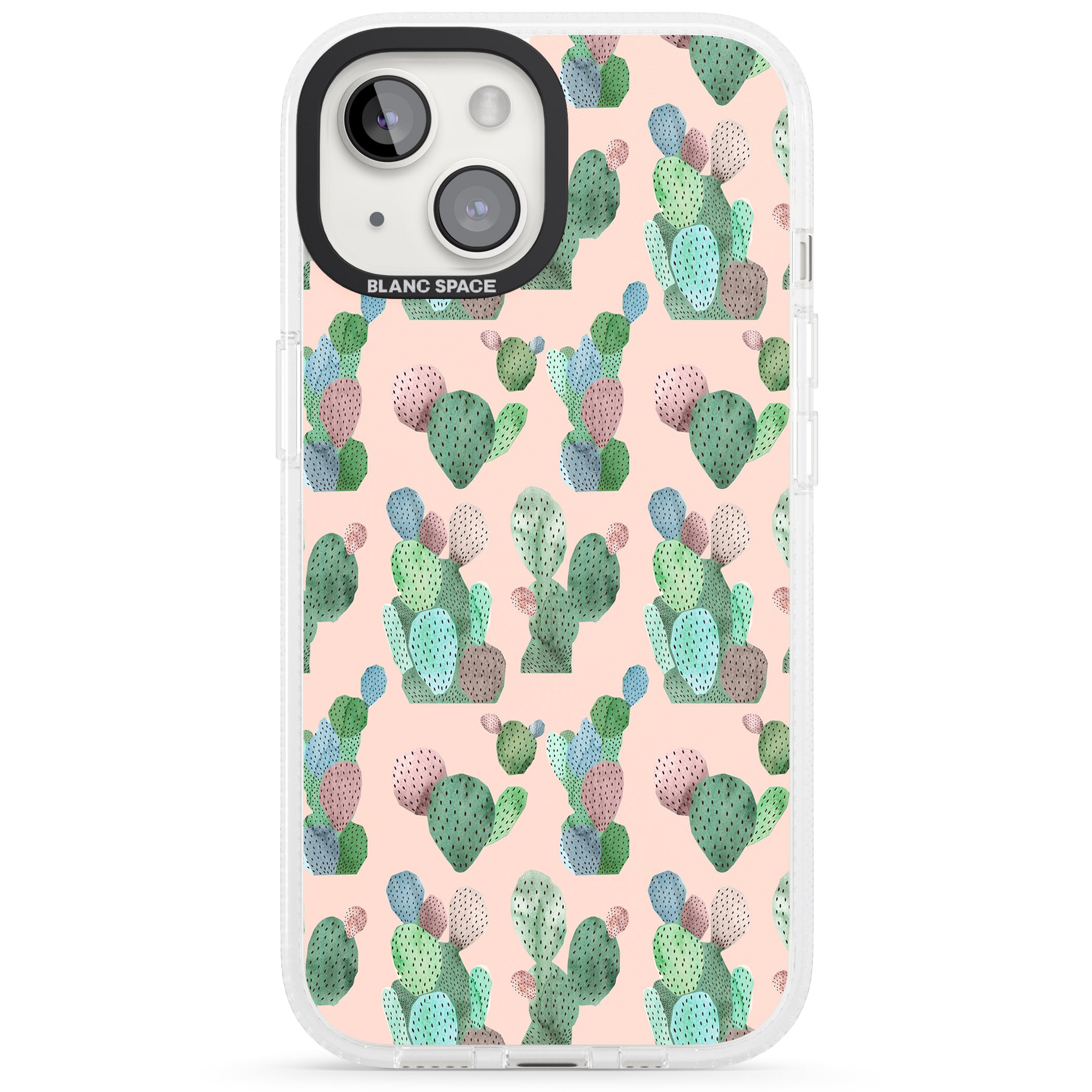 Pink Cactus Pattern Design iPhone 15 / 14 / 13 Clear Case Impact Air - Blanc Space