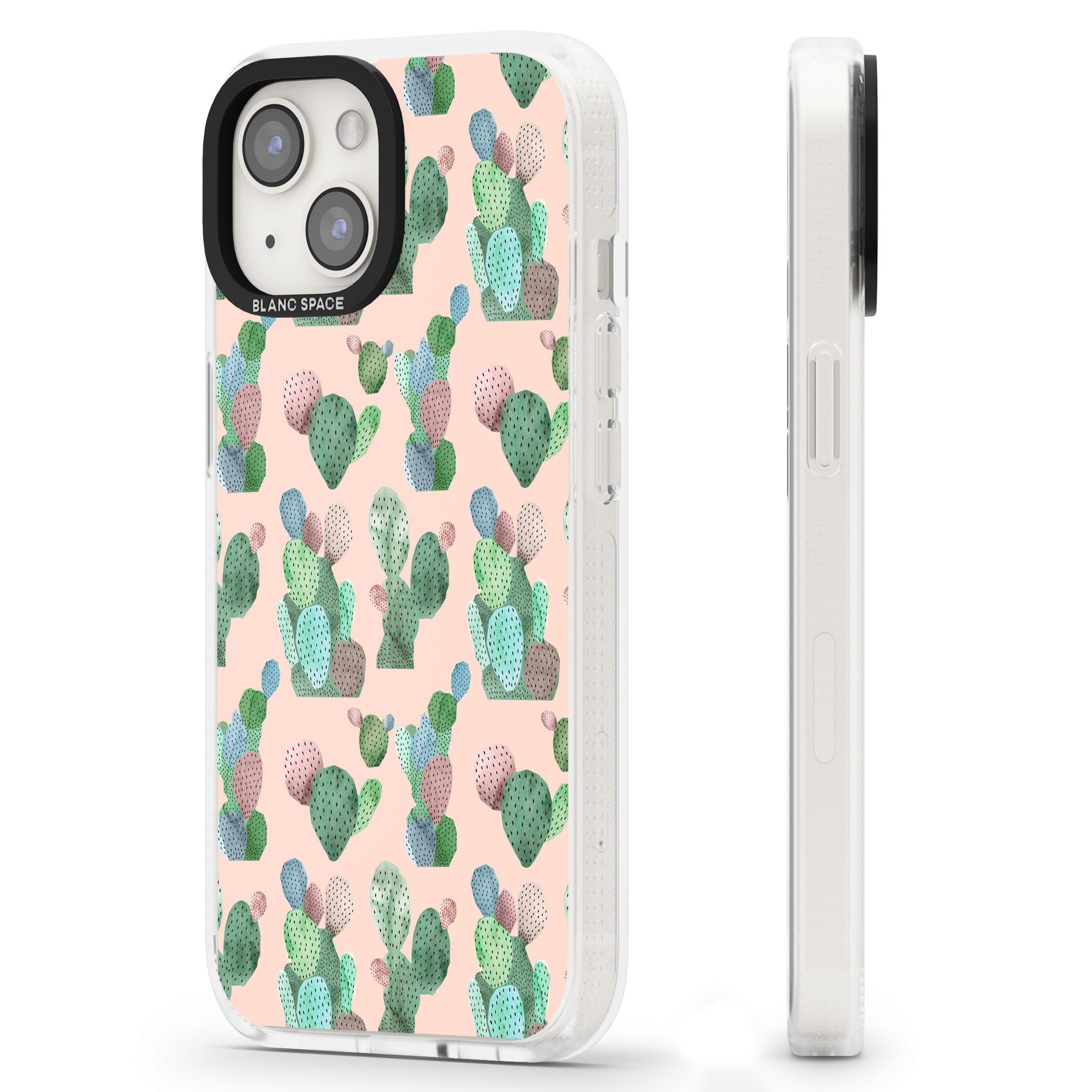 Pink Cactus Pattern Design iPhone 15 / 14 / 13 Clear Case Impact Air - Blanc Space