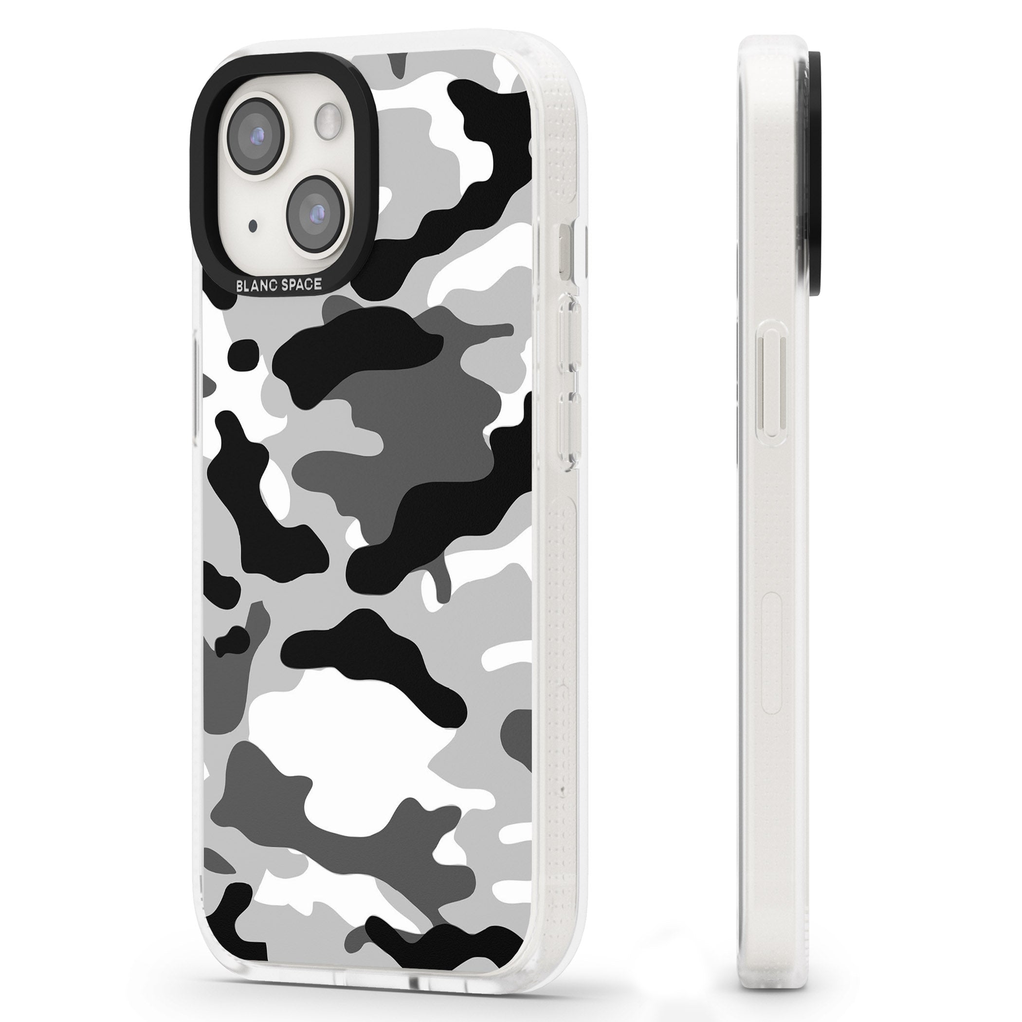 Grey Black Urban Camo iPhone 15 / 14 / 13 Clear Case Impact Air - Blanc Space