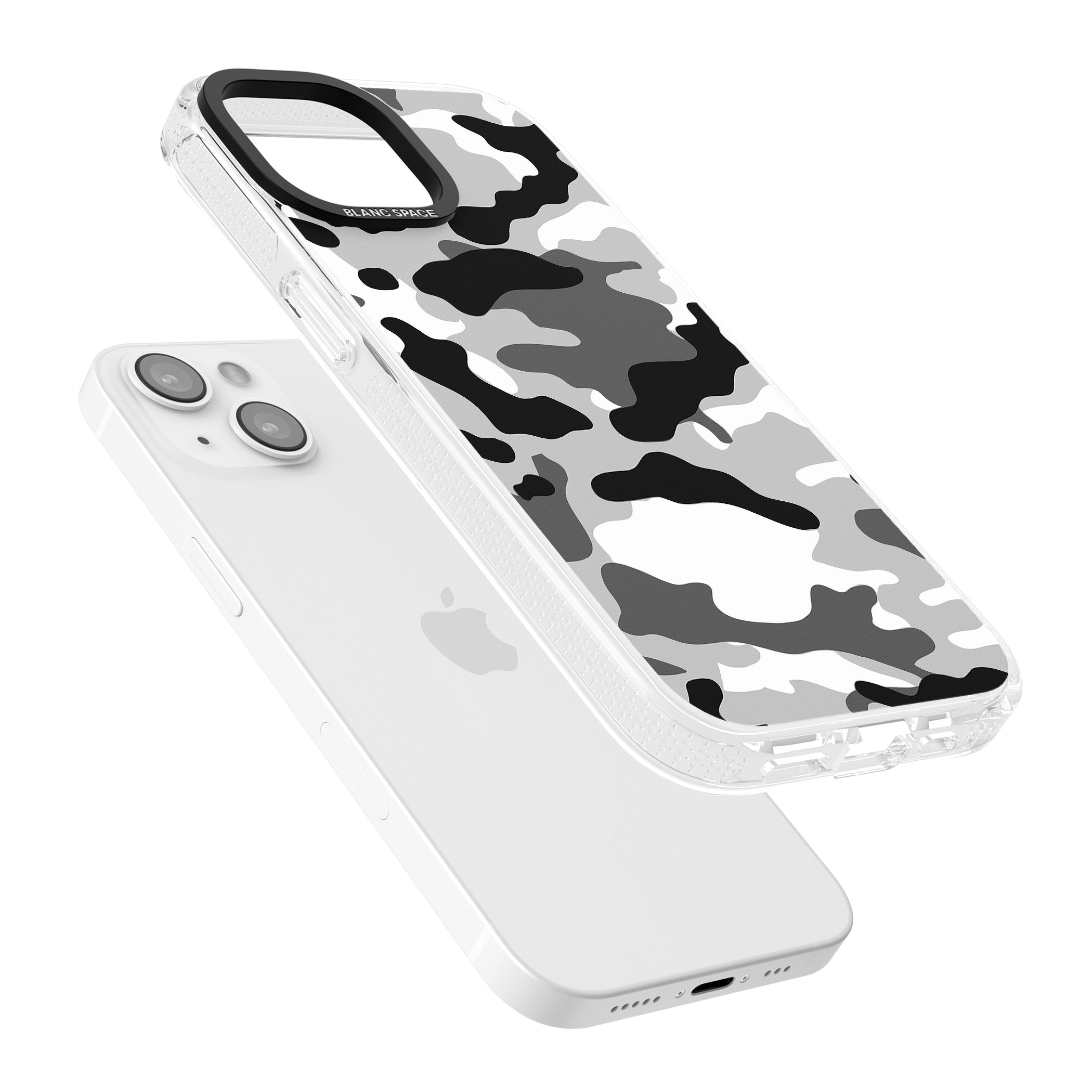 Grey Black Urban Camo iPhone 15 / 14 / 13 Clear Case Impact Air - Blanc Space