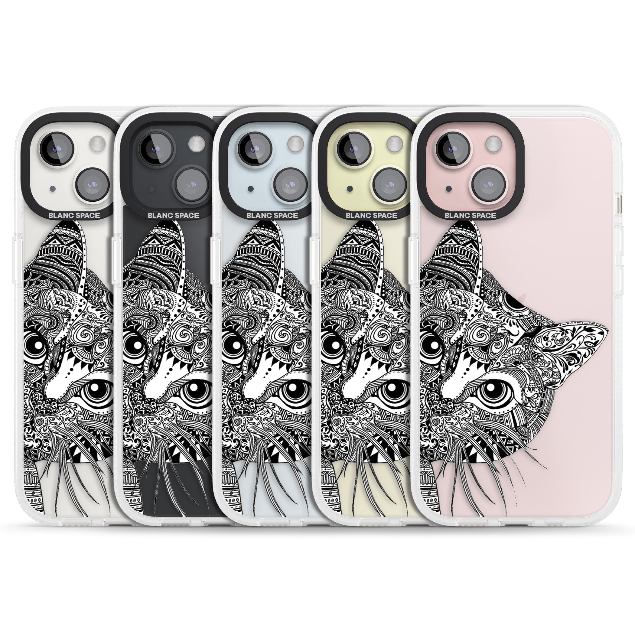 Henna Cat iPhone 15 / 14 / 13 Clear Case Impact Air - Blanc Space