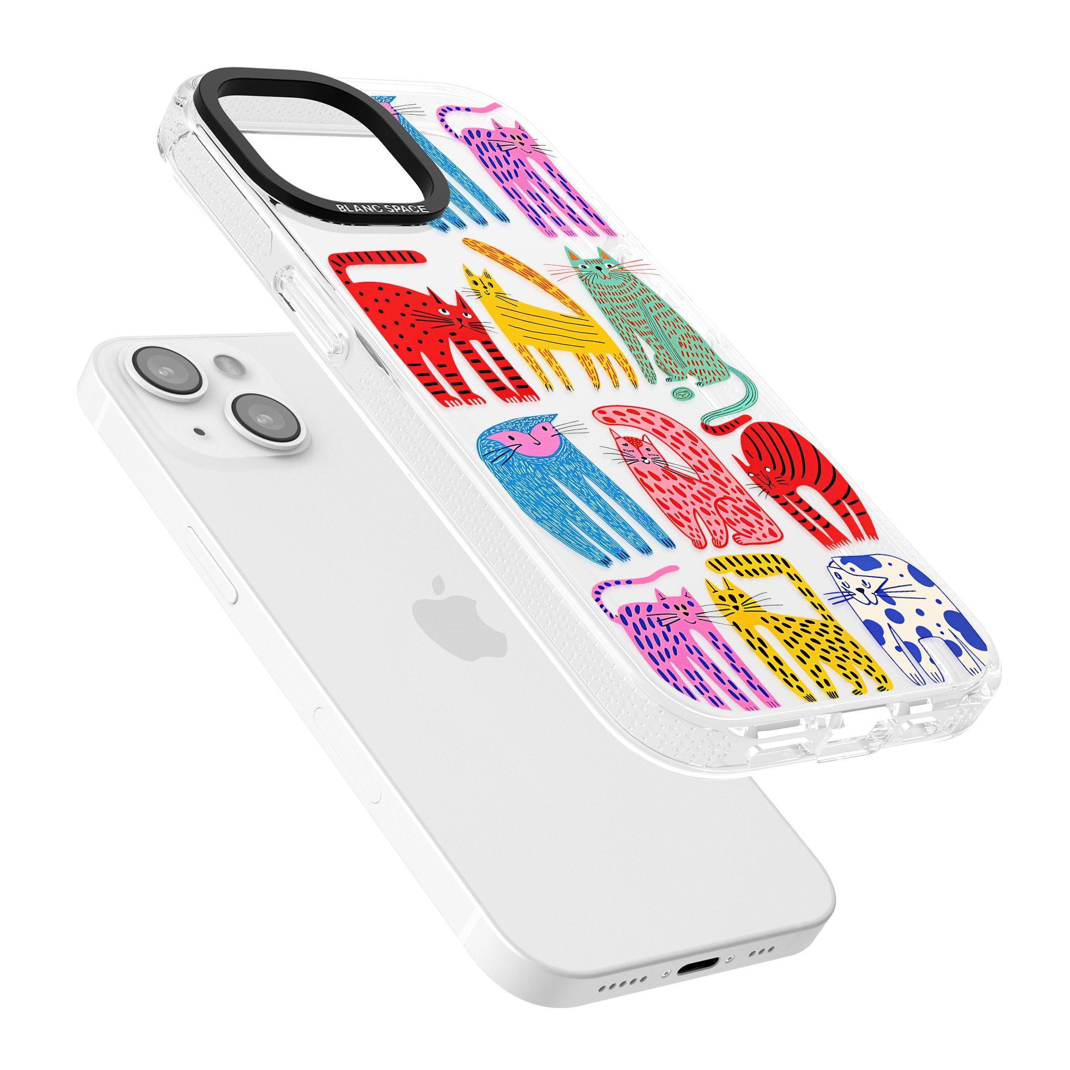 Abstract Colourful Cats iPhone 15 / 14 / 13 Clear Case Impact Air - Blanc Space
