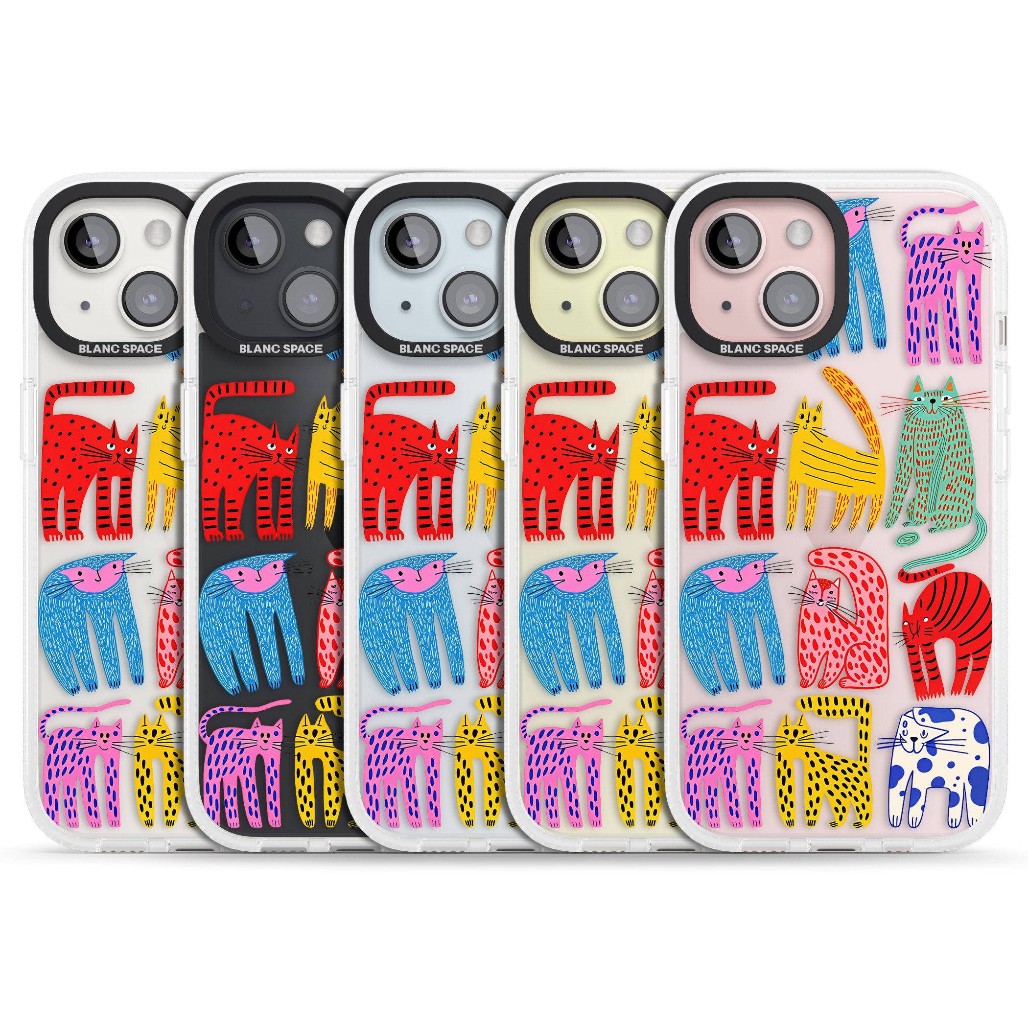 Abstract Colourful Cats iPhone 15 / 14 / 13 Clear Case Impact Air - Blanc Space