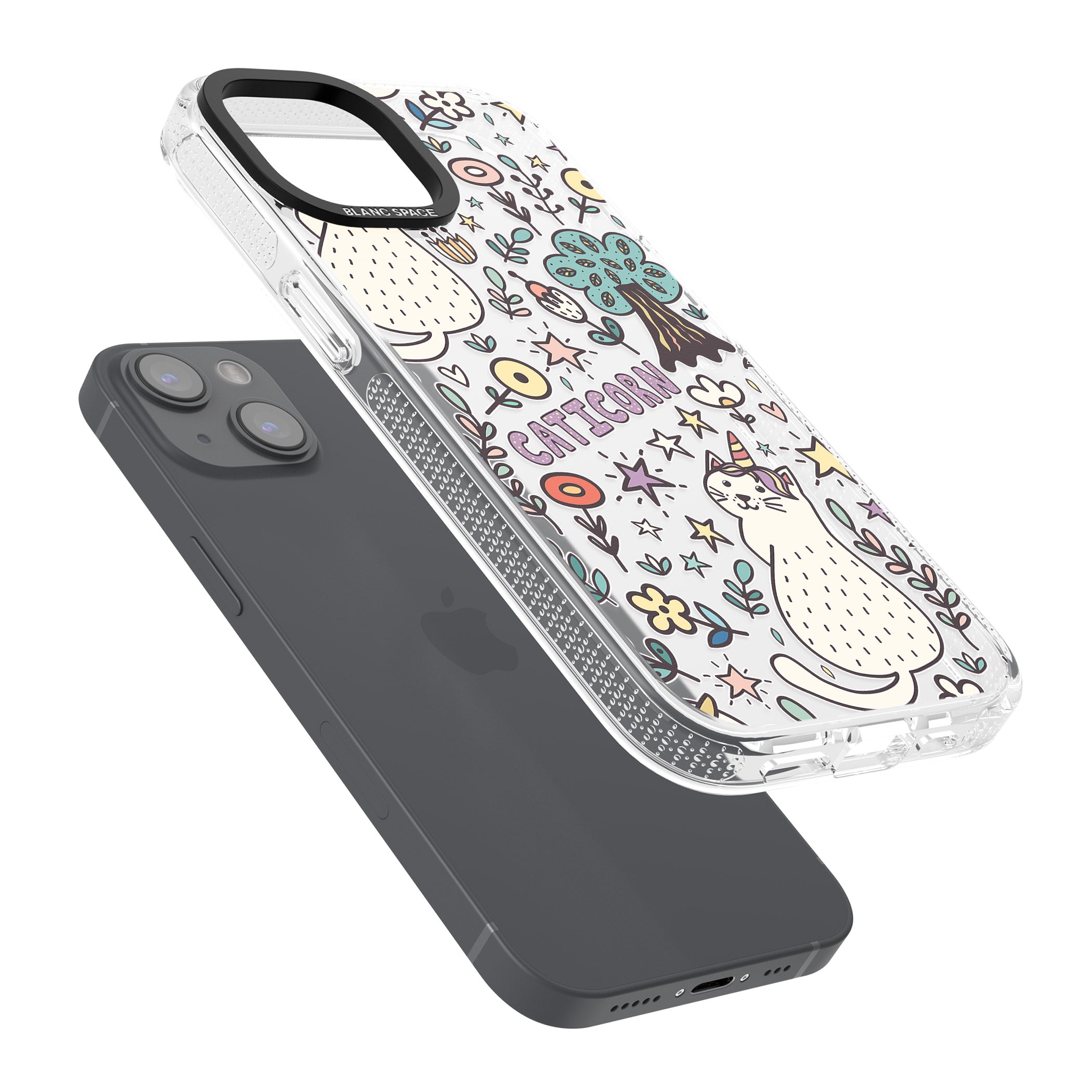 Caticorn pattern iPhone 15 / 14 / 13 Clear Case Impact Air - Blanc Space