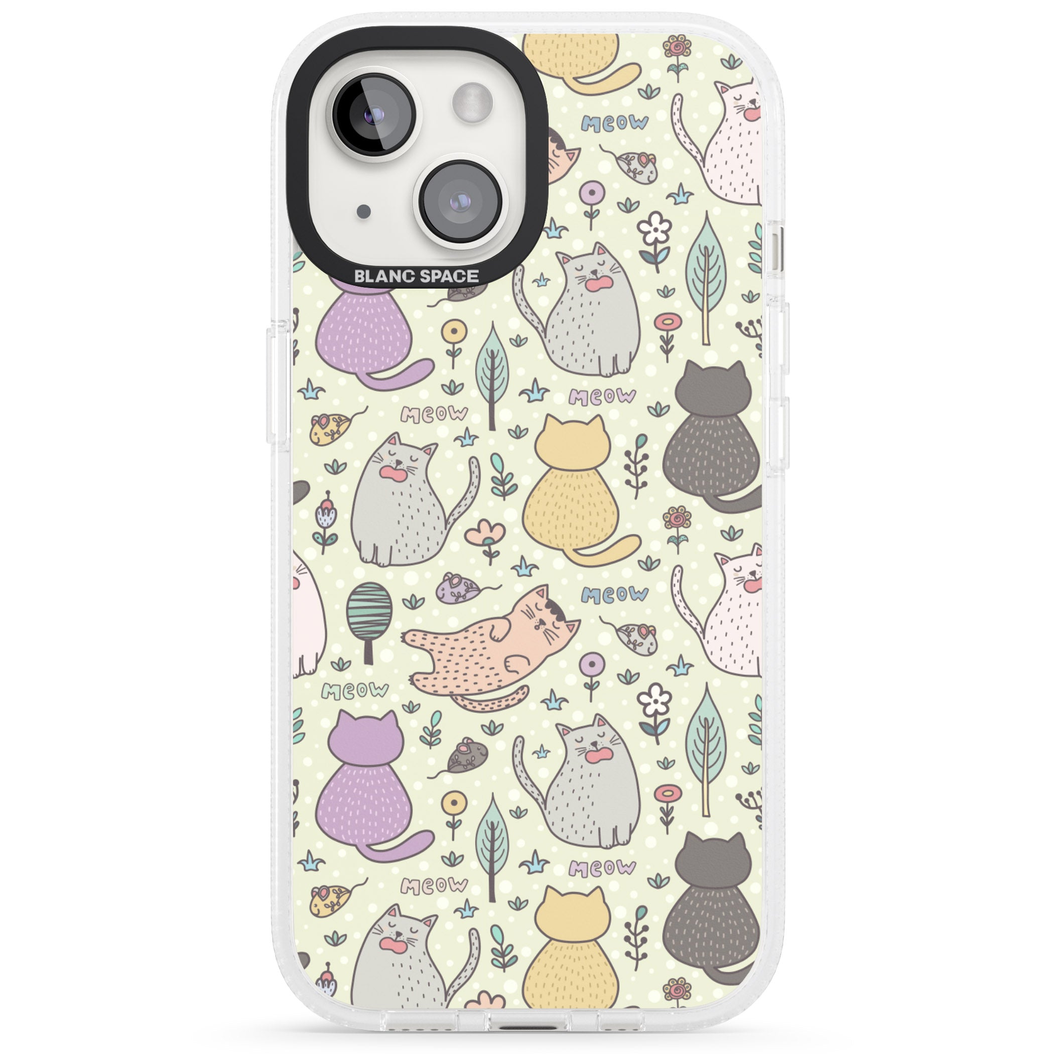 Cat Pattern Cream iPhone 15 / 14 / 13 Clear Case Impact Air - Blanc Space