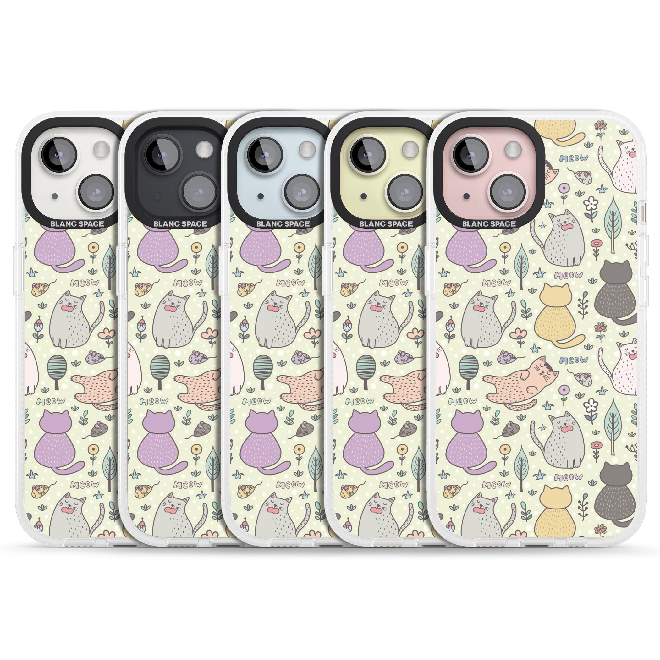 Cat Pattern Cream iPhone 15 / 14 / 13 Clear Case Impact Air - Blanc Space