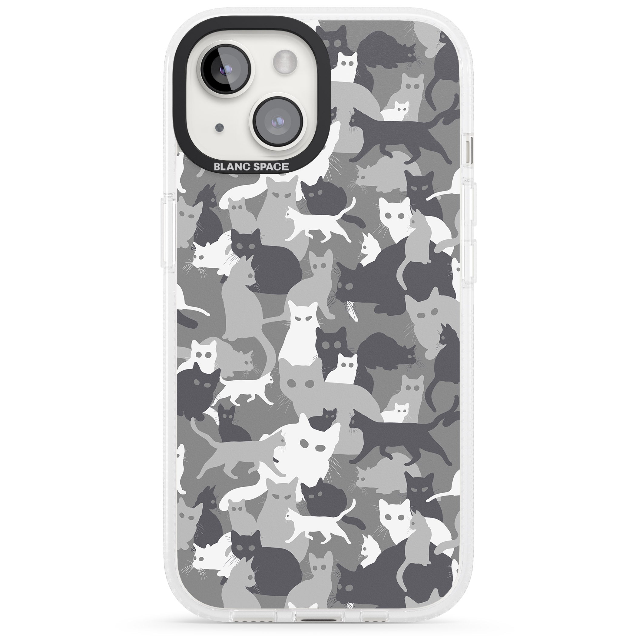 Dark Grey Cat Camouflage Pattern iPhone 15 / 14 / 13 Clear Case Impact Air - Blanc Space