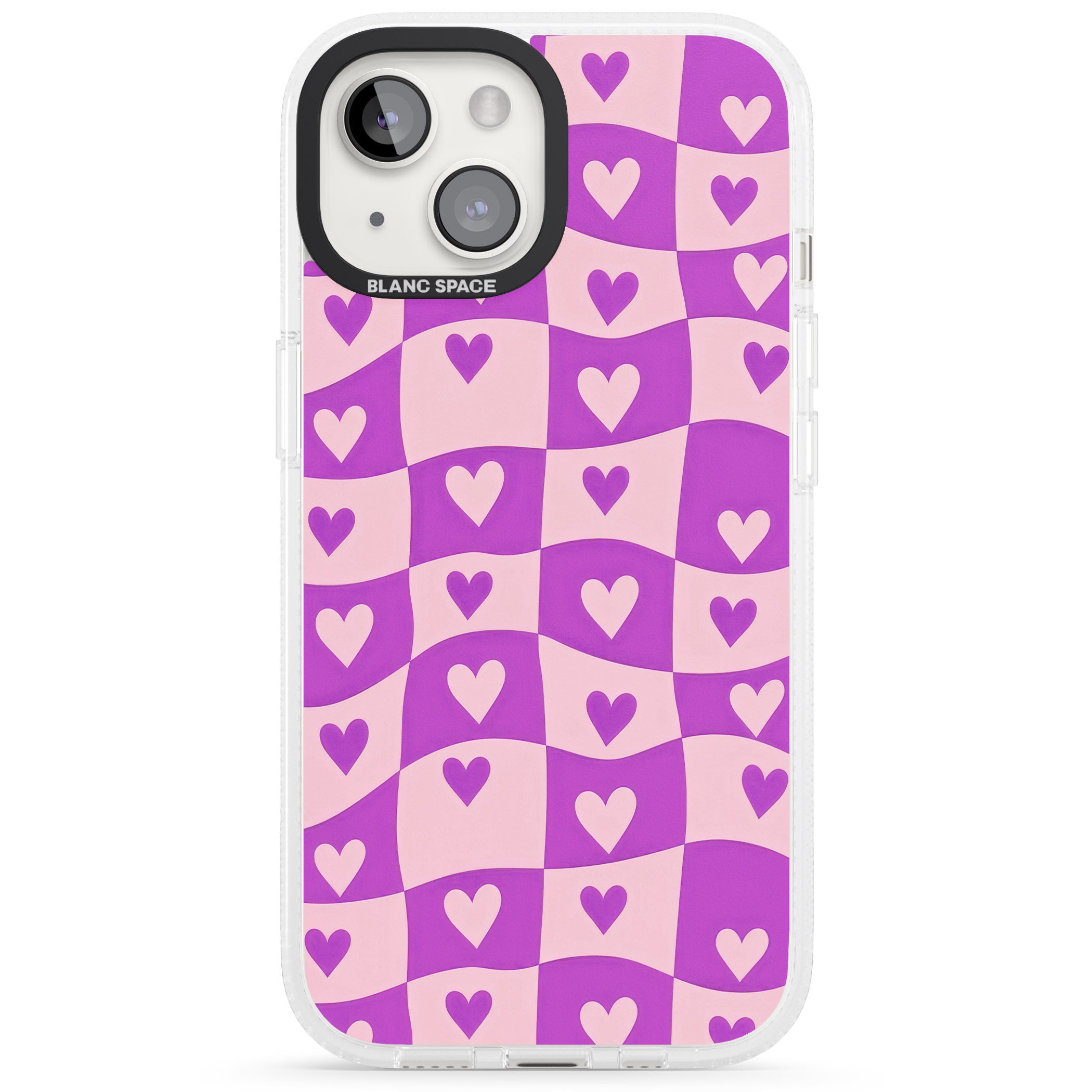 Purple Wavy Checked & Hearts iPhone 15 / 14 / 13 Clear Case Impact Air - Blanc Space