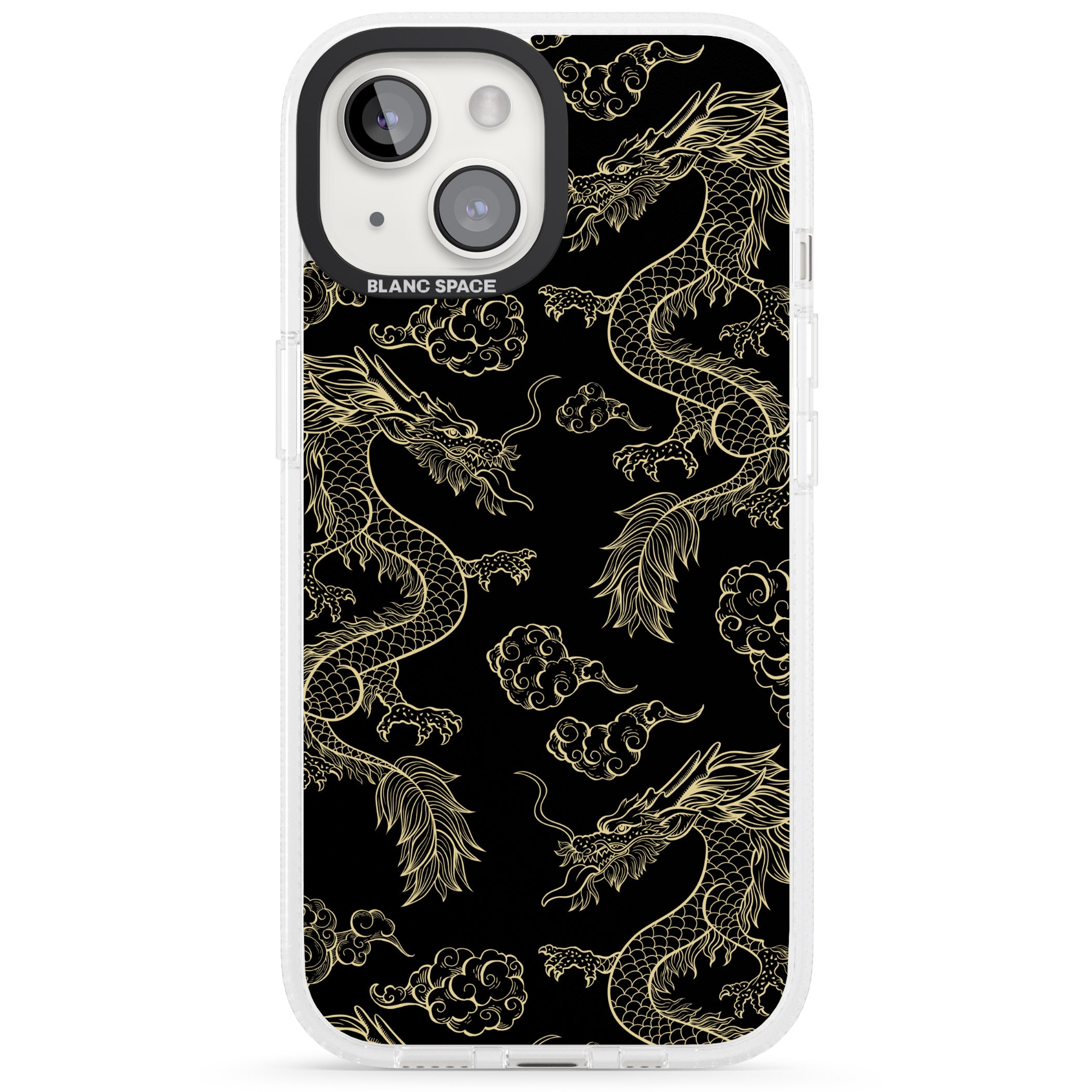 Black and Gold Dragon Pattern iPhone 15 / 14 / 13 Clear Case Impact Air - Blanc Space