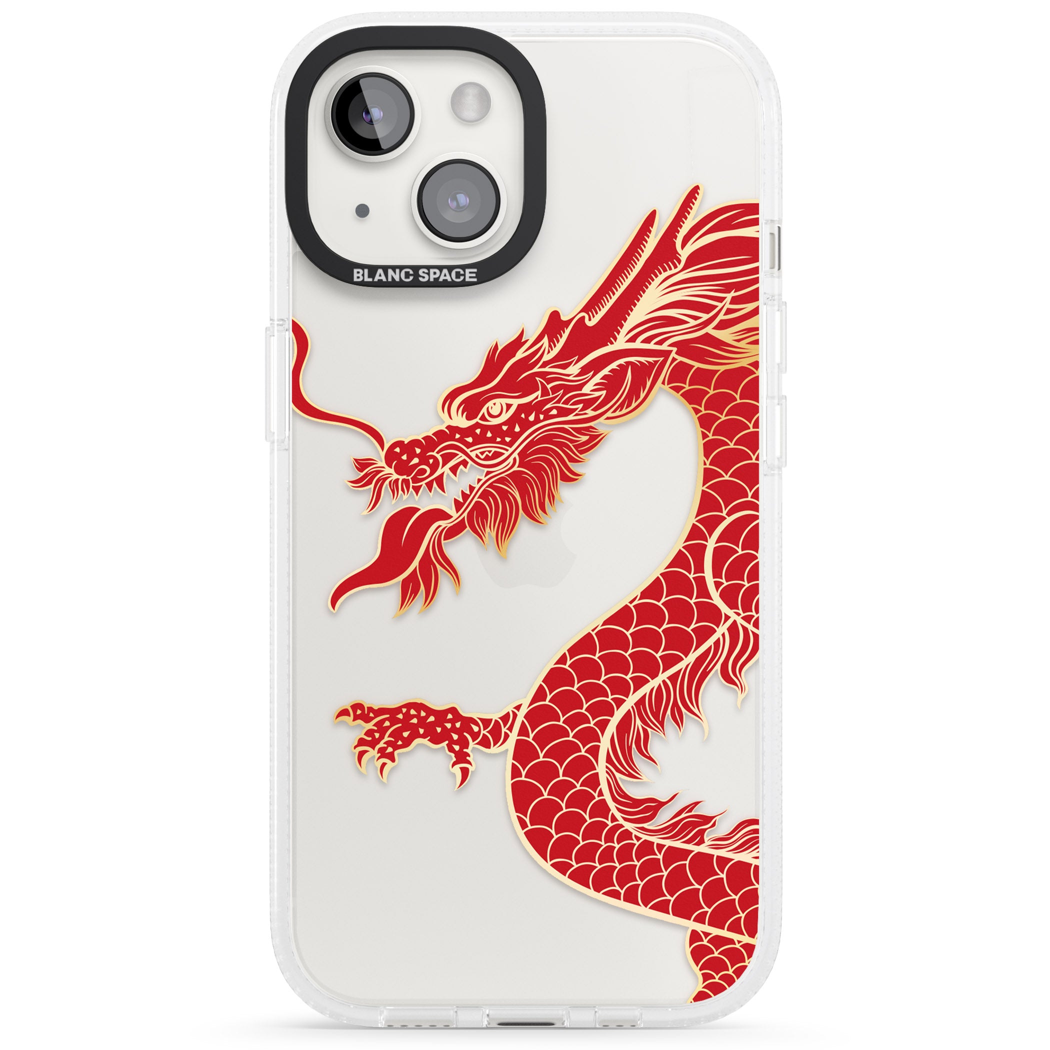 Large Red Dragon iPhone 15 / 14 / 13 Clear Case Impact Air - Blanc Space