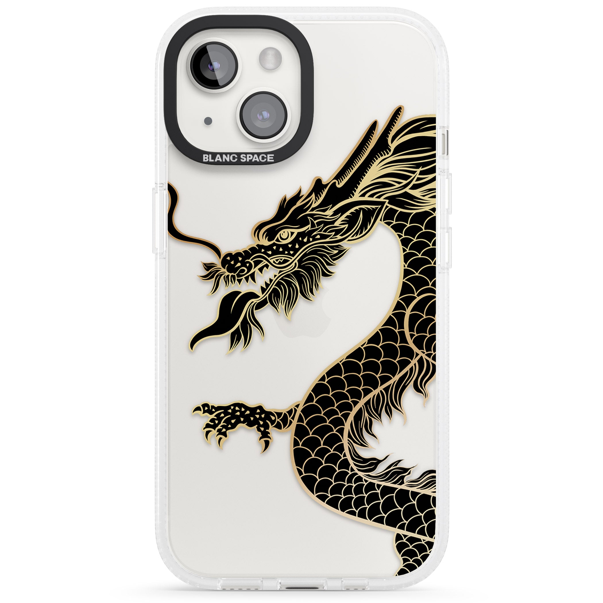 Large Black Dragon iPhone 15 / 14 / 13 Clear Case Impact Air - Blanc Space