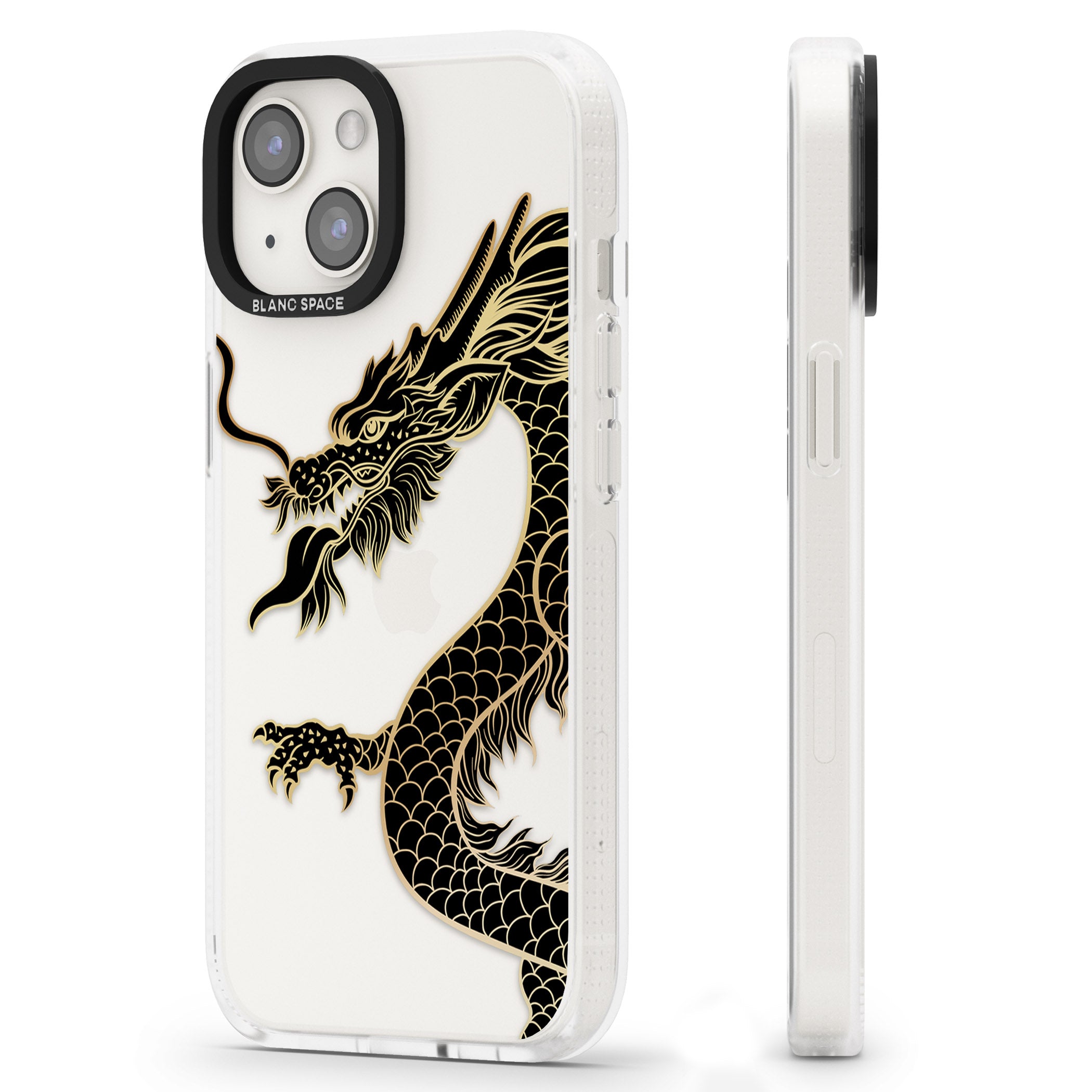 Large Black Dragon iPhone 15 / 14 / 13 Clear Case Impact Air - Blanc Space