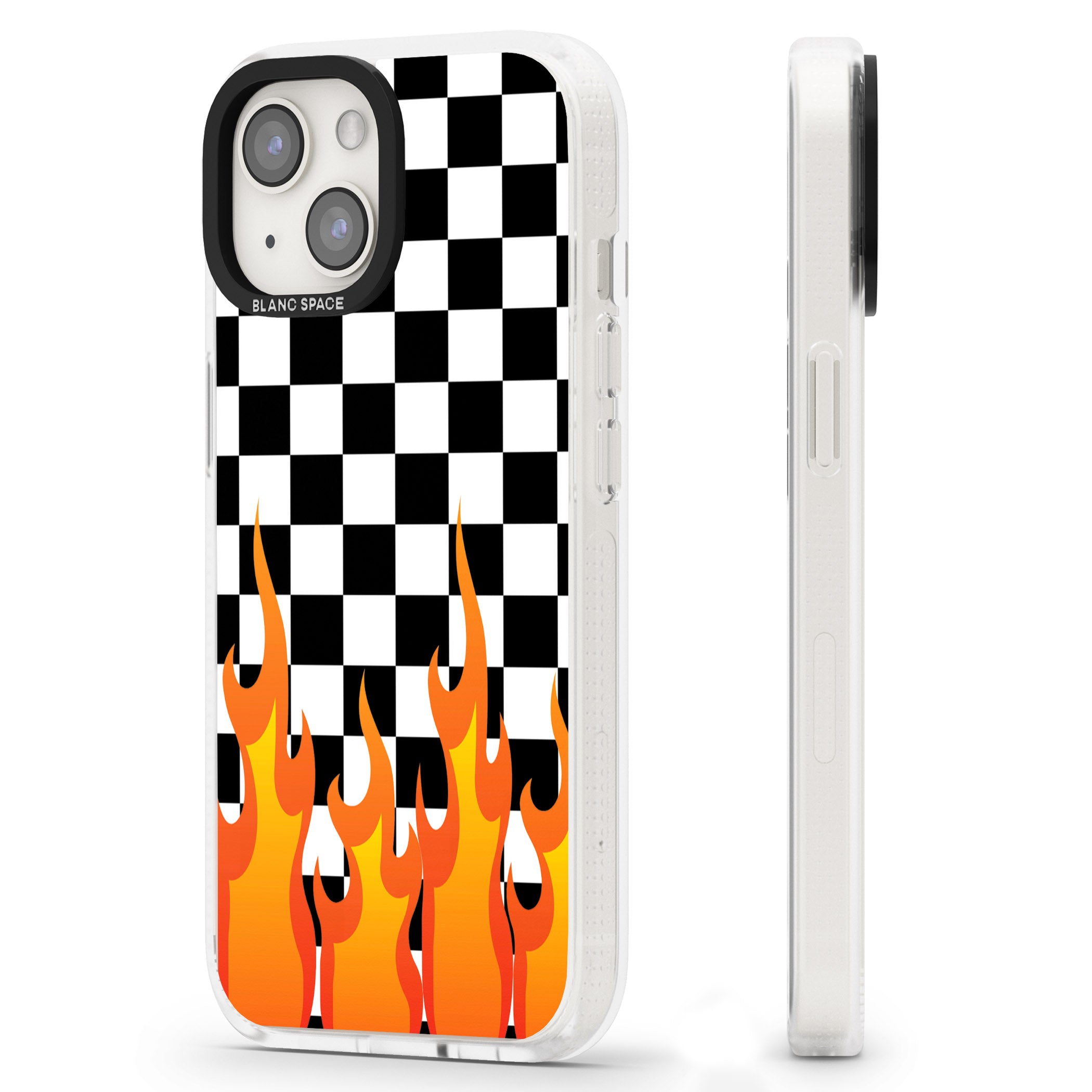 Checkered Fire iPhone 15 / 14 / 13 Clear Case Impact Air - Blanc Space