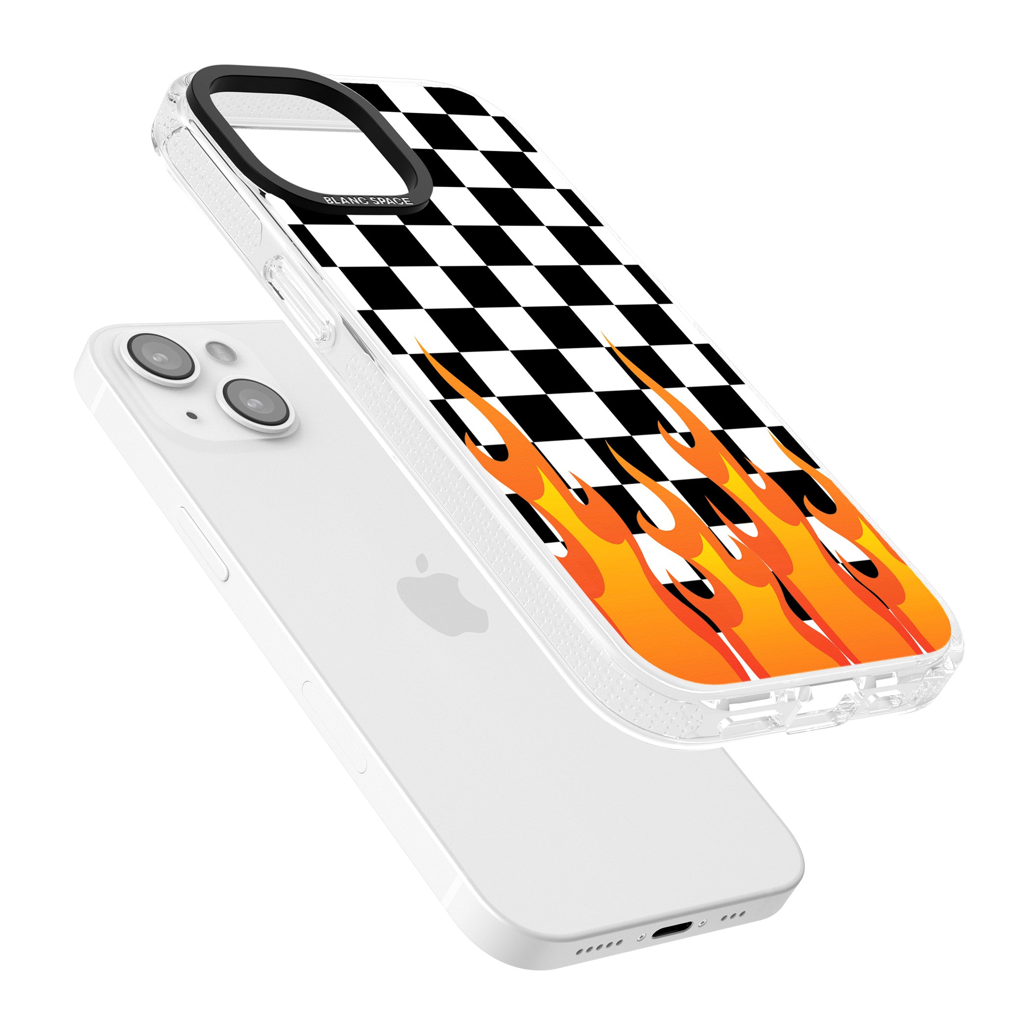 Checkered Fire iPhone 15 / 14 / 13 Clear Case Impact Air - Blanc Space