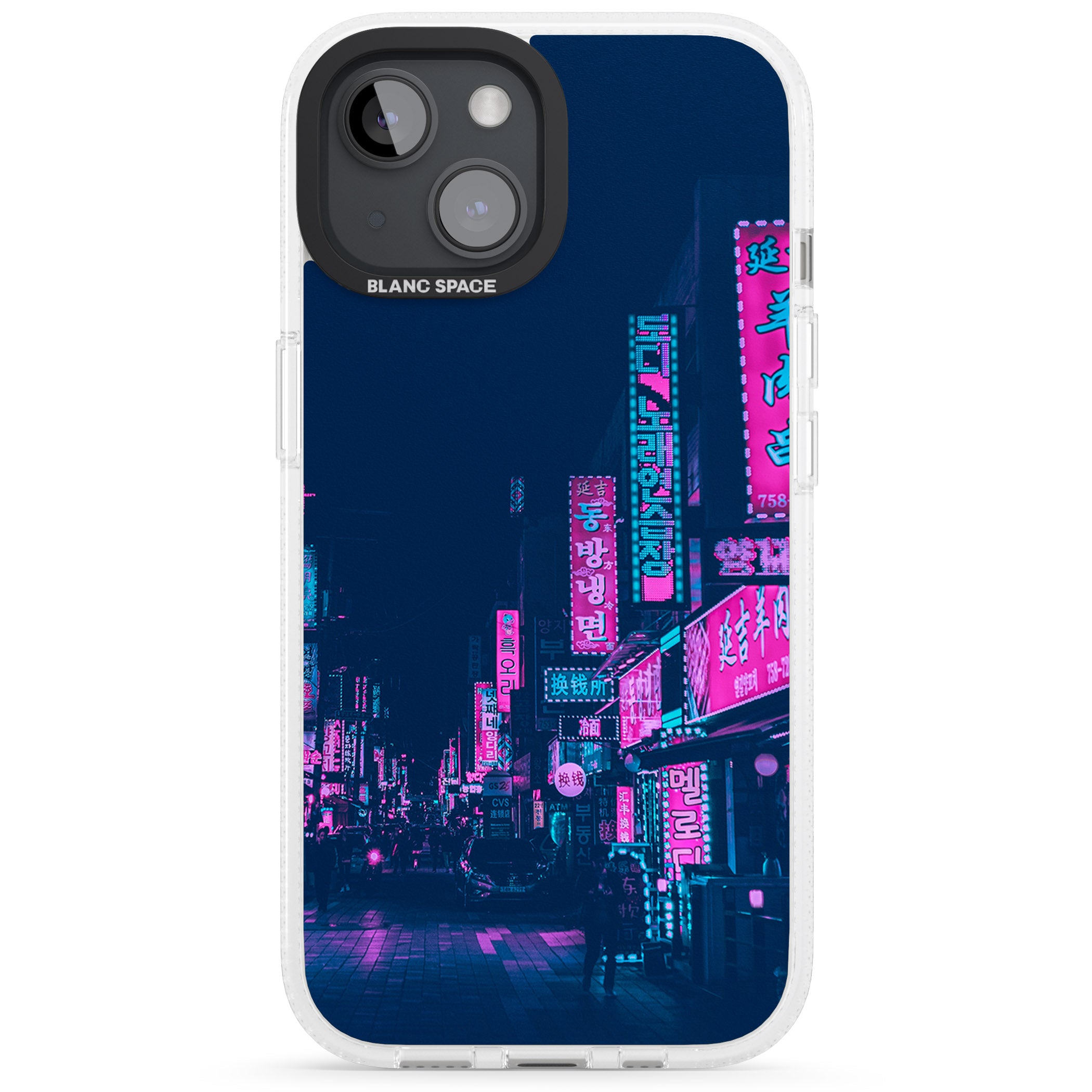 Pink & Turquoise - Neon Cities iPhone 15 / 14 / 13 Clear Case Impact Air - Blanc Space