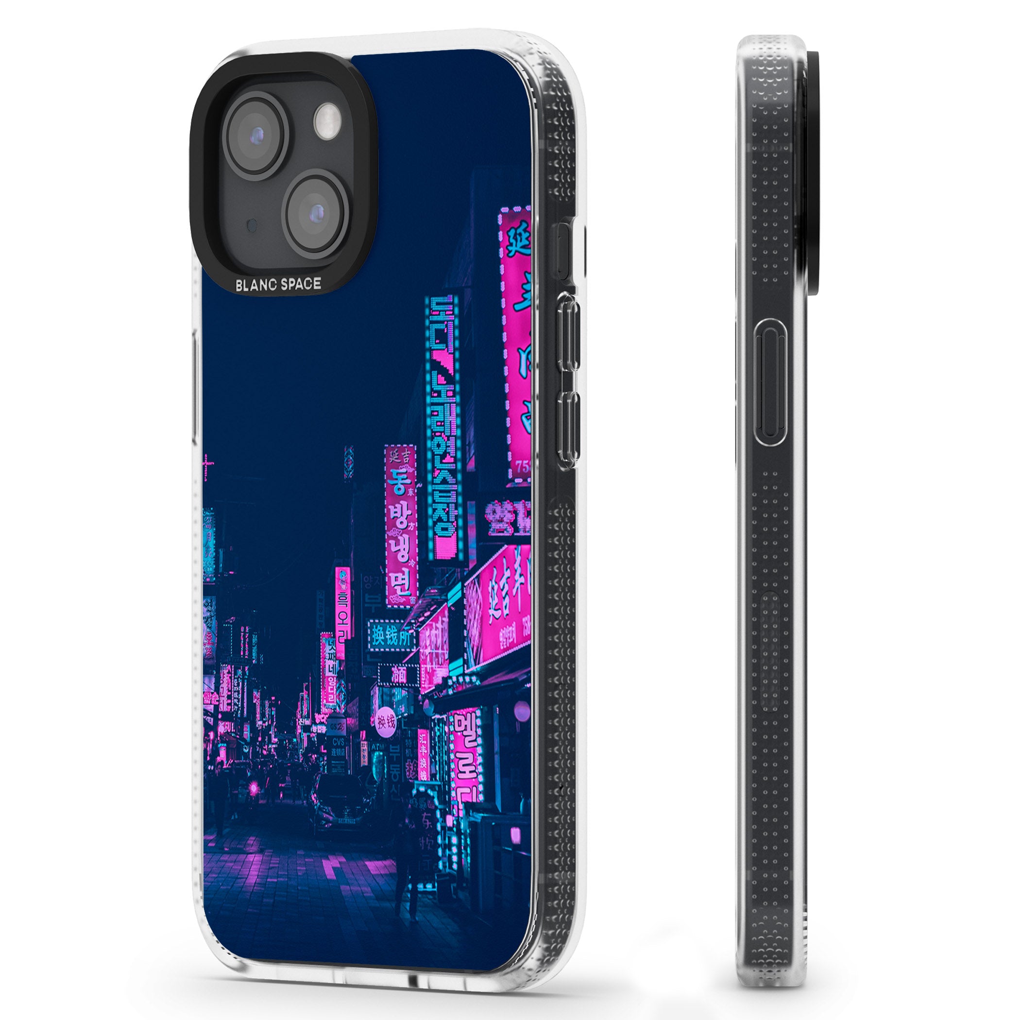 Pink & Turquoise - Neon Cities iPhone 15 / 14 / 13 Clear Case Impact Air - Blanc Space