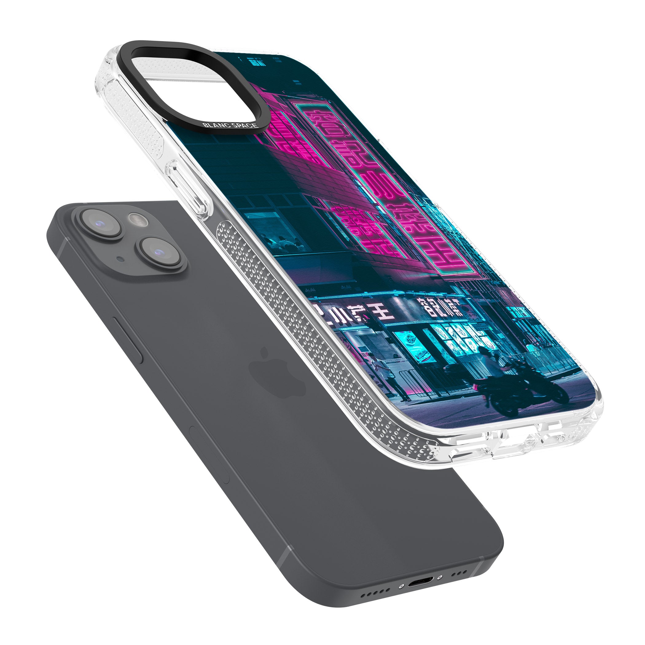 Motorcylist & Signs - Neon Cities Photographs iPhone 15 / 14 / 13 Clear Case Impact Air - Blanc Space