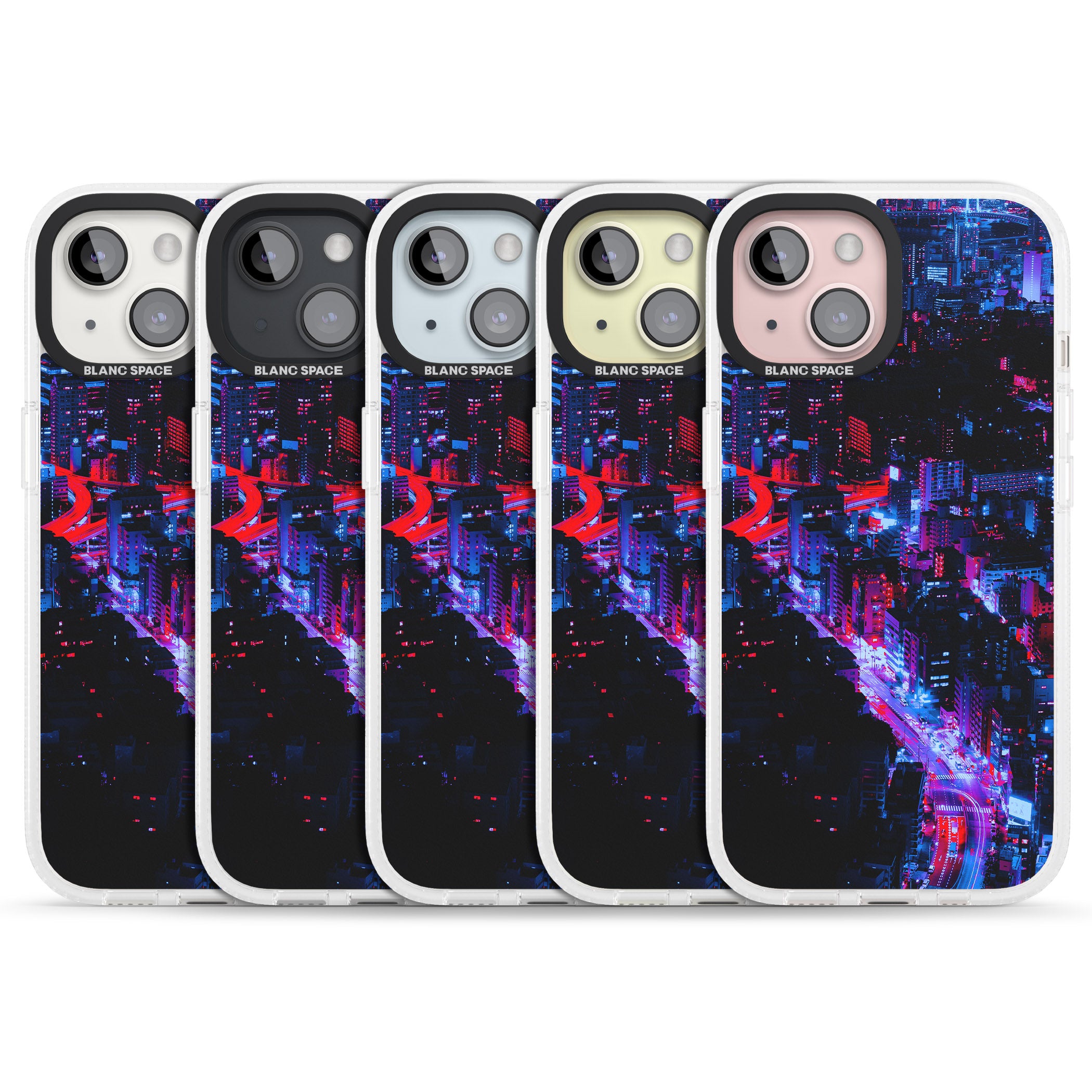 Arial City View - Neon Cities Photographs iPhone 15 / 14 / 13 Clear Case Impact Air - Blanc Space