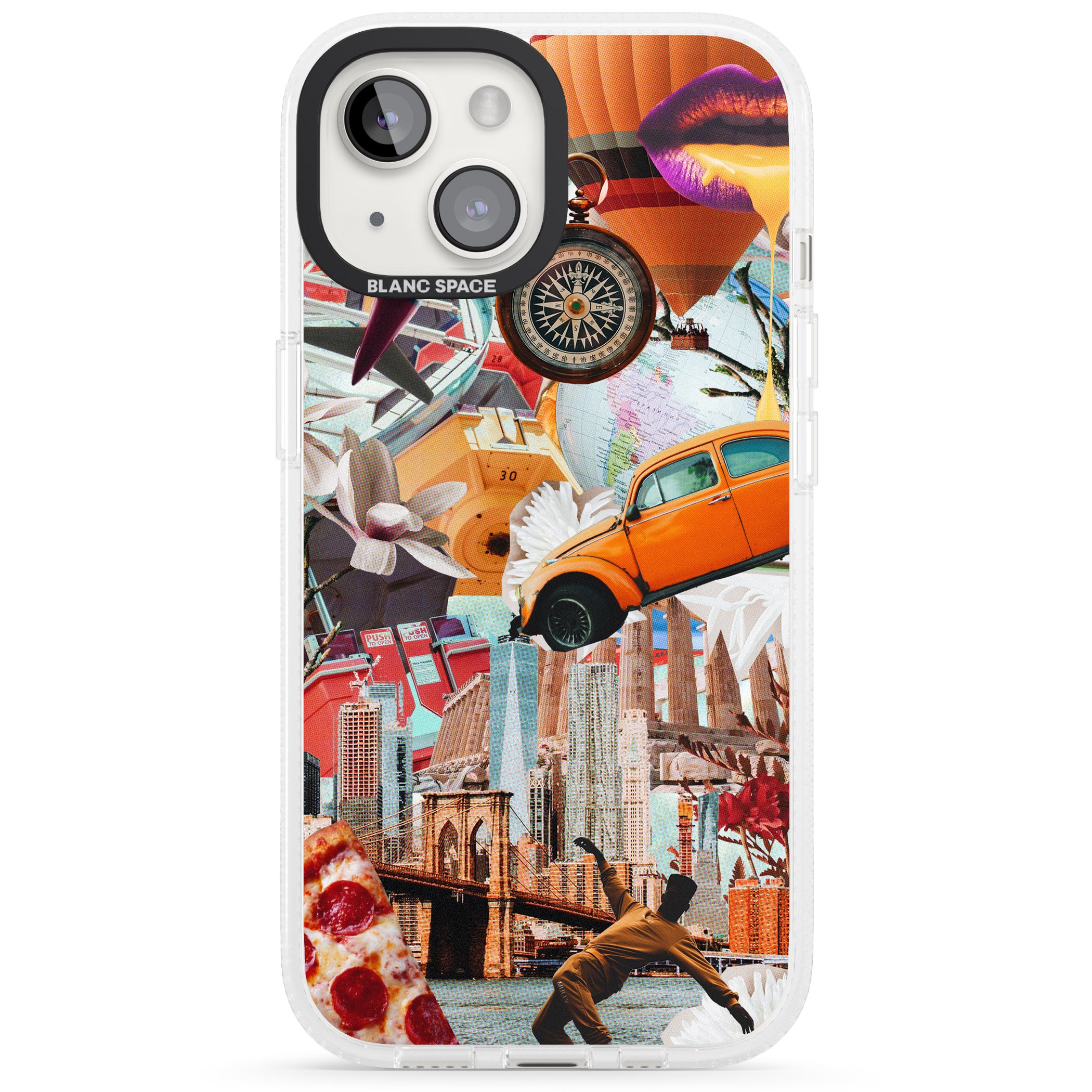 Vintage Collage: New York Mix iPhone 15 / 14 / 13 Clear Case Impact Air - Blanc Space