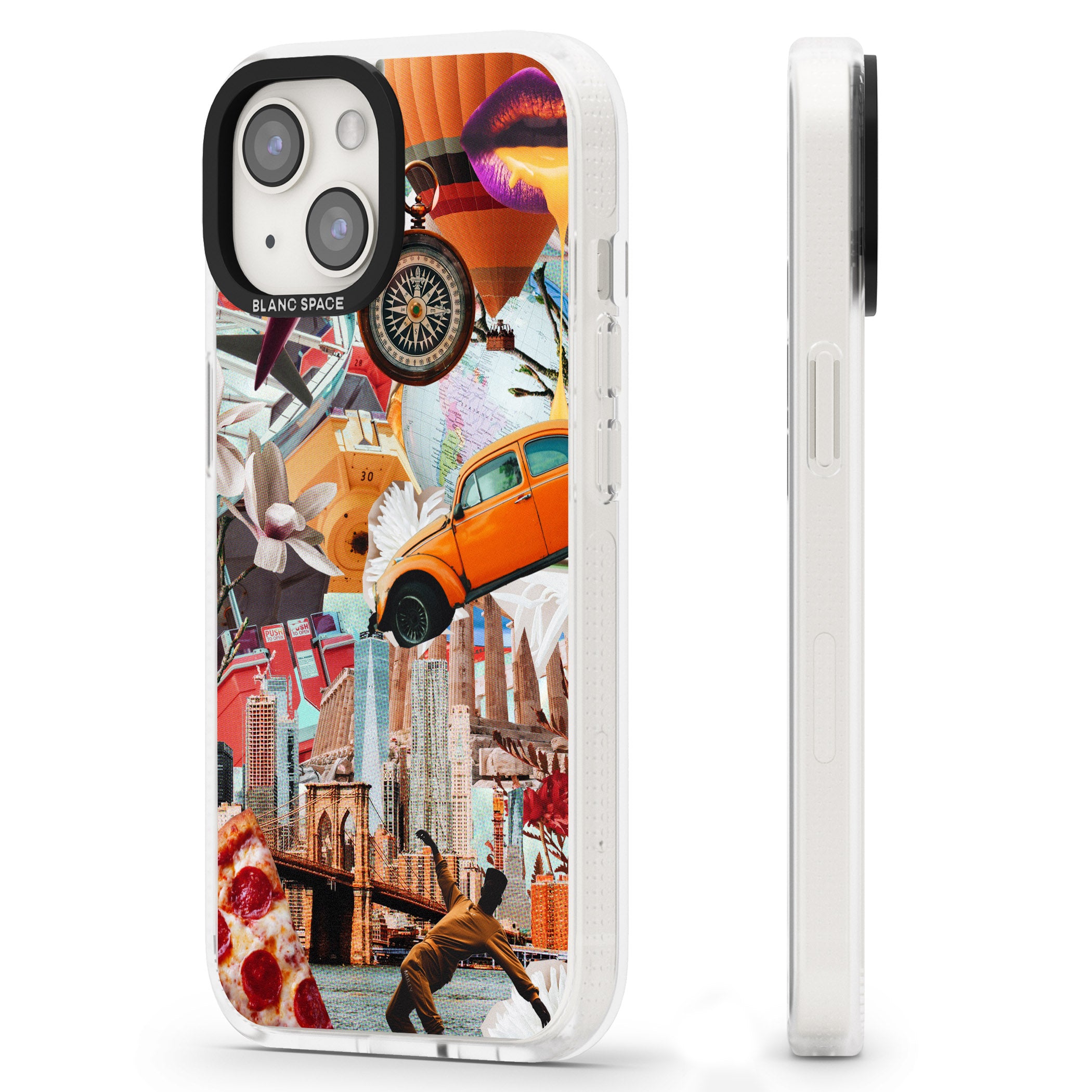 Vintage Collage: New York Mix iPhone 15 / 14 / 13 Clear Case Impact Air - Blanc Space