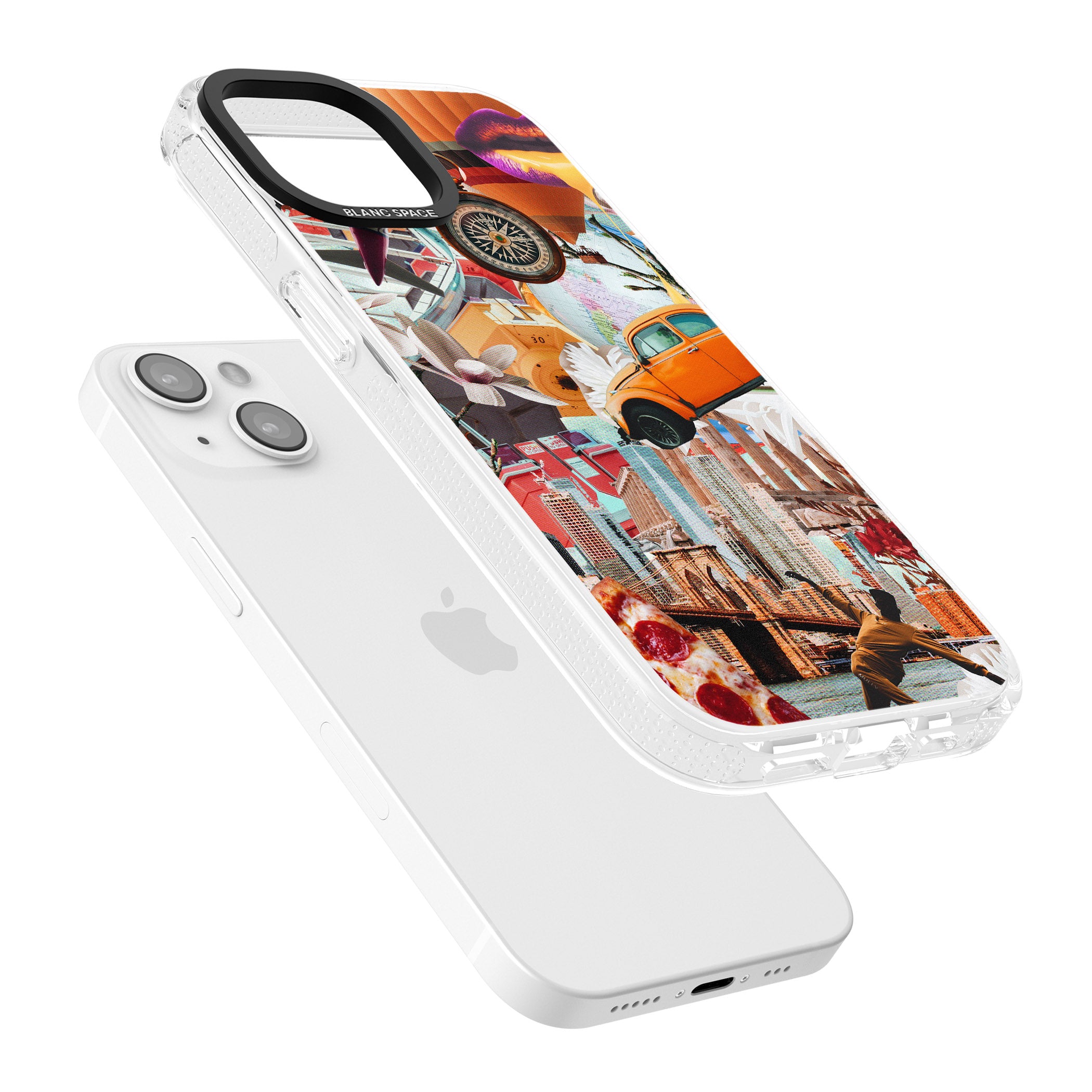 Vintage Collage: New York Mix iPhone 15 / 14 / 13 Clear Case Impact Air - Blanc Space