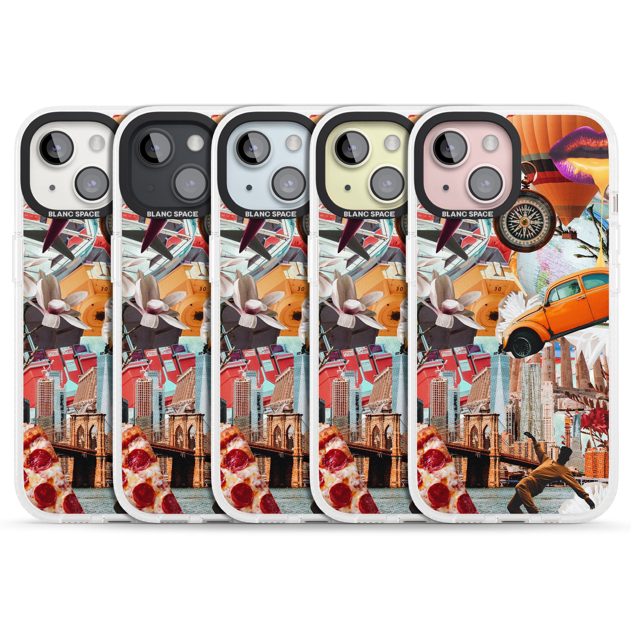 Vintage Collage: New York Mix iPhone 15 / 14 / 13 Clear Case Impact Air - Blanc Space