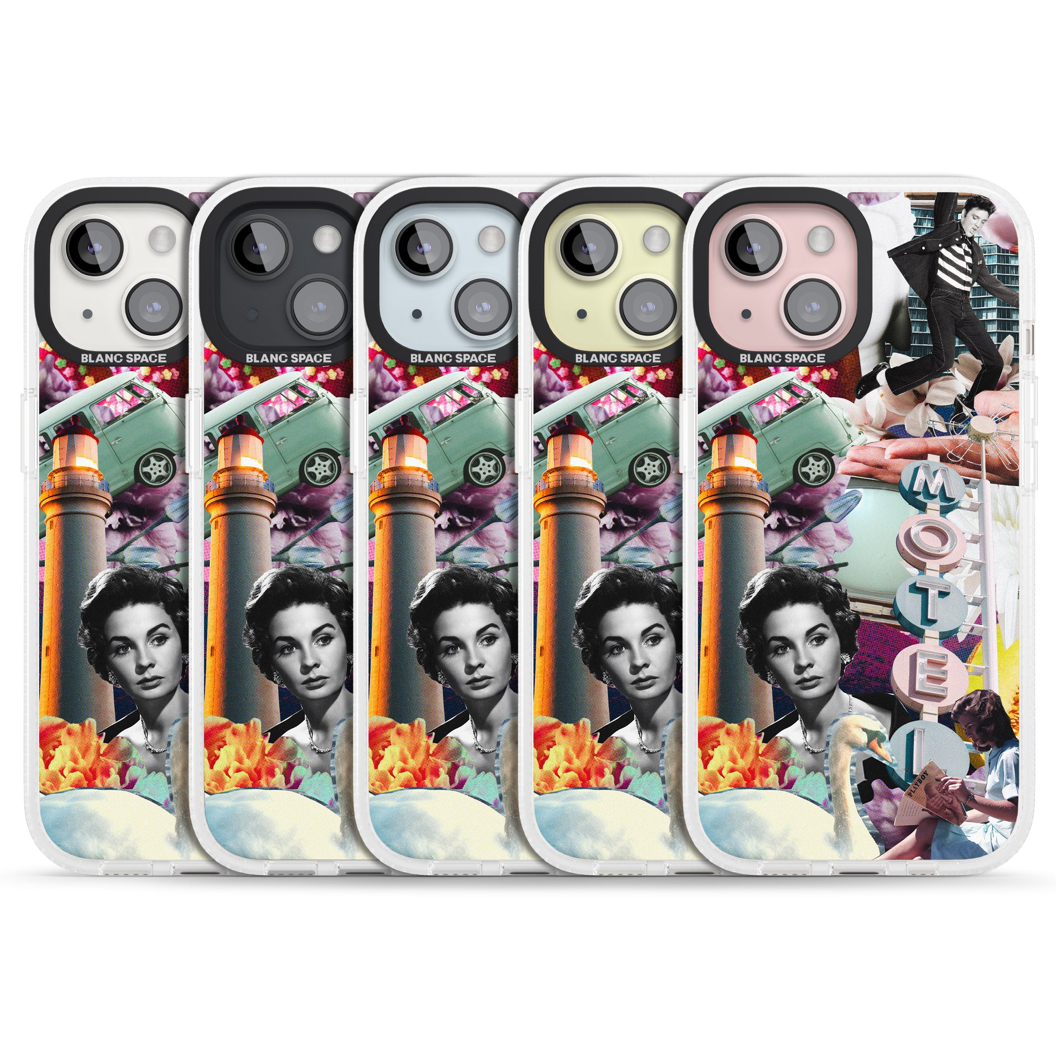 Vintage Collage: Retro Motel iPhone 15 / 14 / 13 Clear Case Impact Air - Blanc Space
