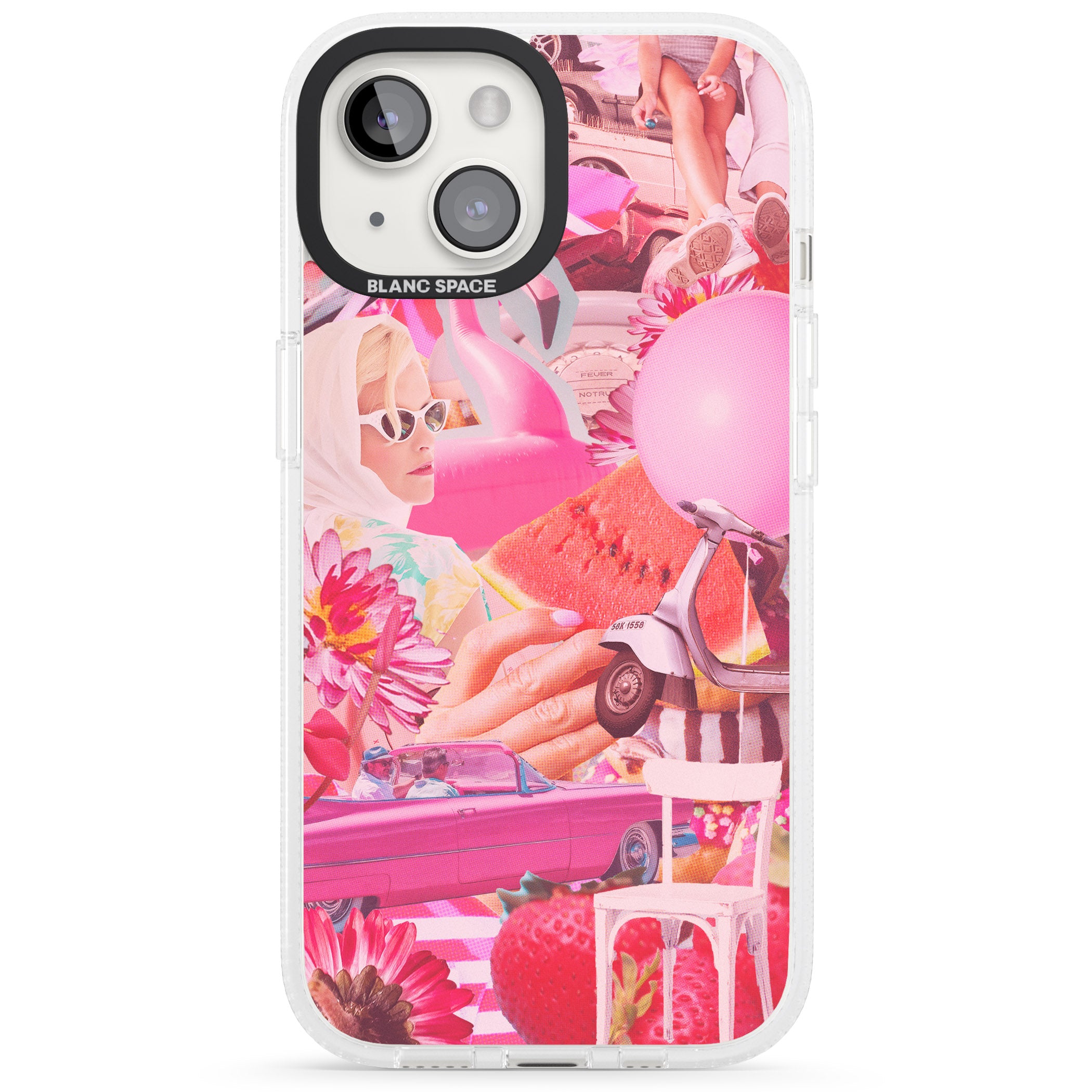 Vintage Collage: Pink Glamour iPhone 15 / 14 / 13 Clear Case Impact Air - Blanc Space