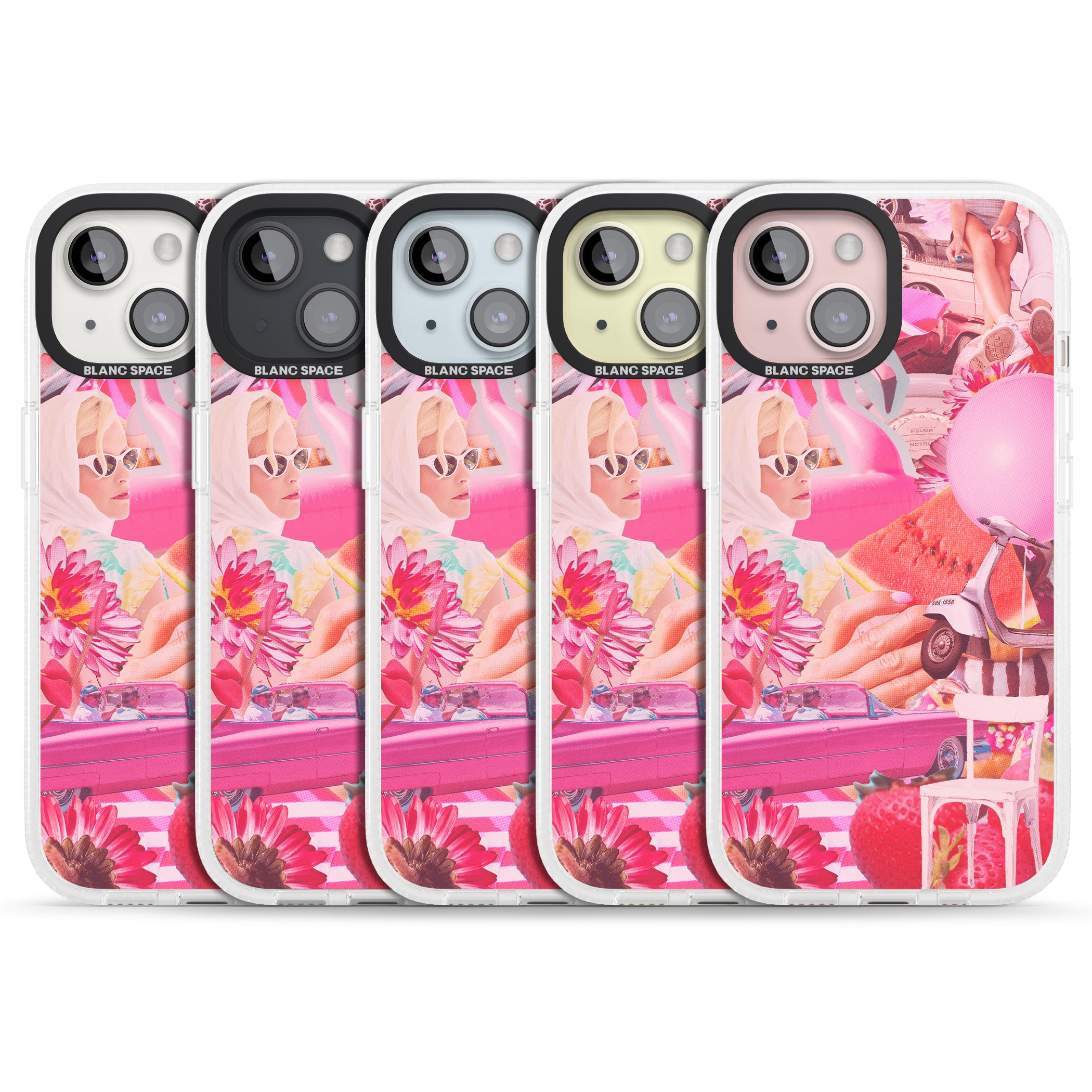 Vintage Collage: Pink Glamour iPhone 15 / 14 / 13 Clear Case Impact Air - Blanc Space