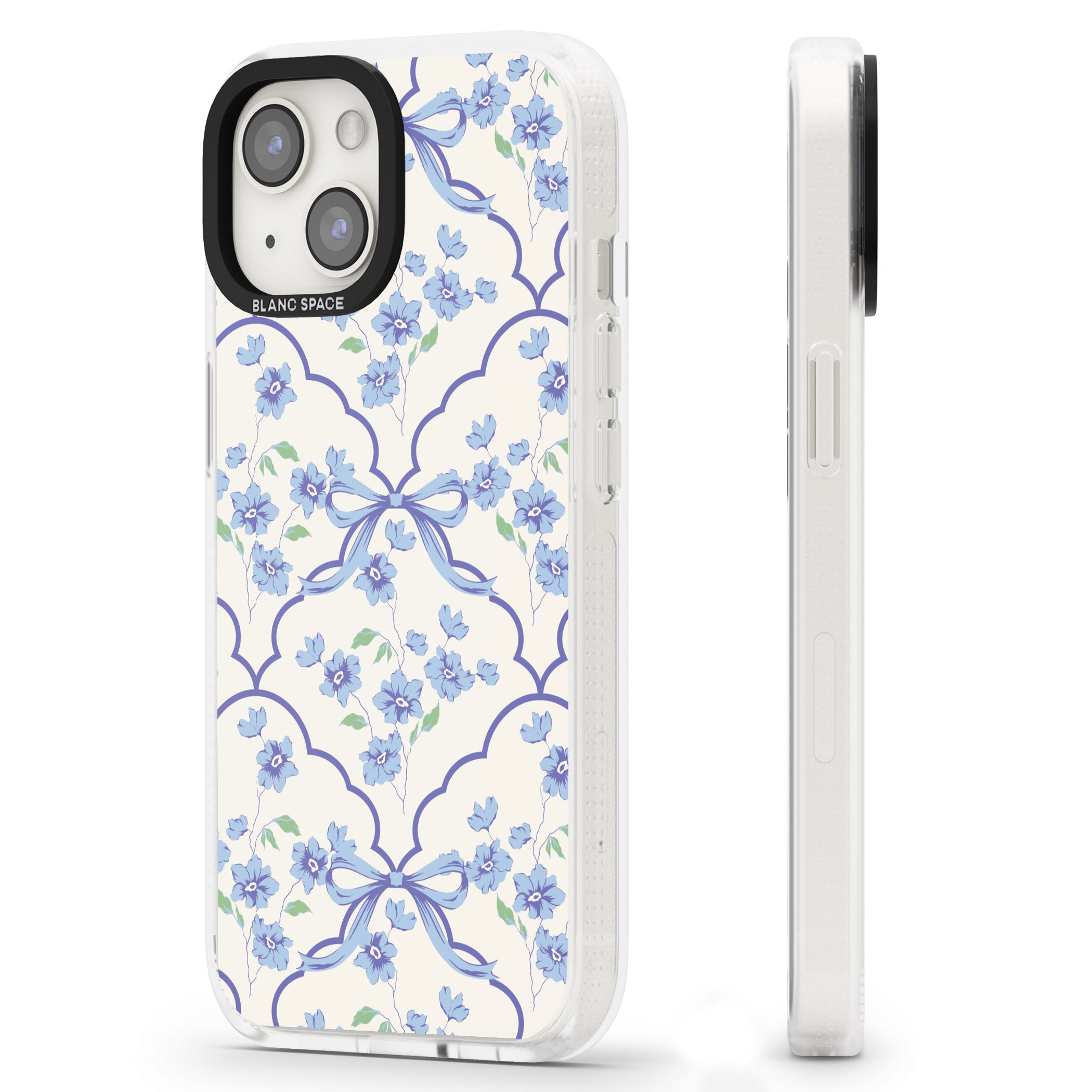 Blue Cottage Floral iPhone 15 / 14 / 13 Clear Case Impact Air - Blanc Space