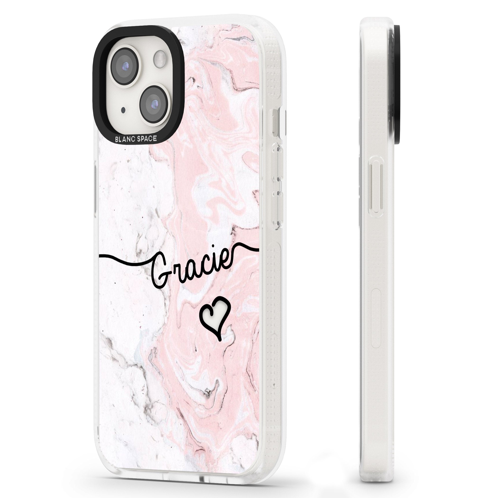 Pink Marble iPhone 15 / 14 / 13 Clear Case Impact Air - Blanc Space