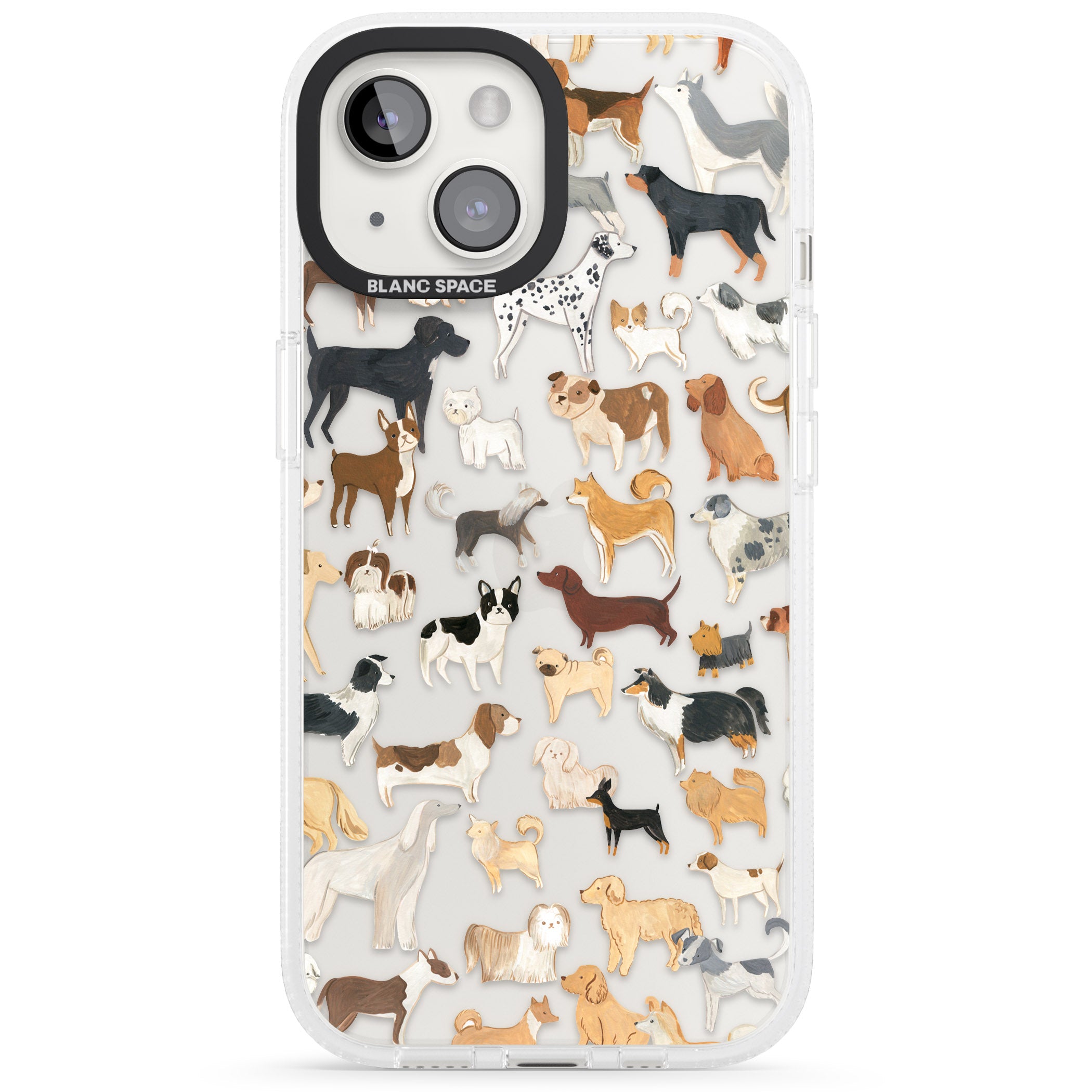 Hand Painted Dogs iPhone 15 / 14 / 13 Clear Case Impact Air - Blanc Space