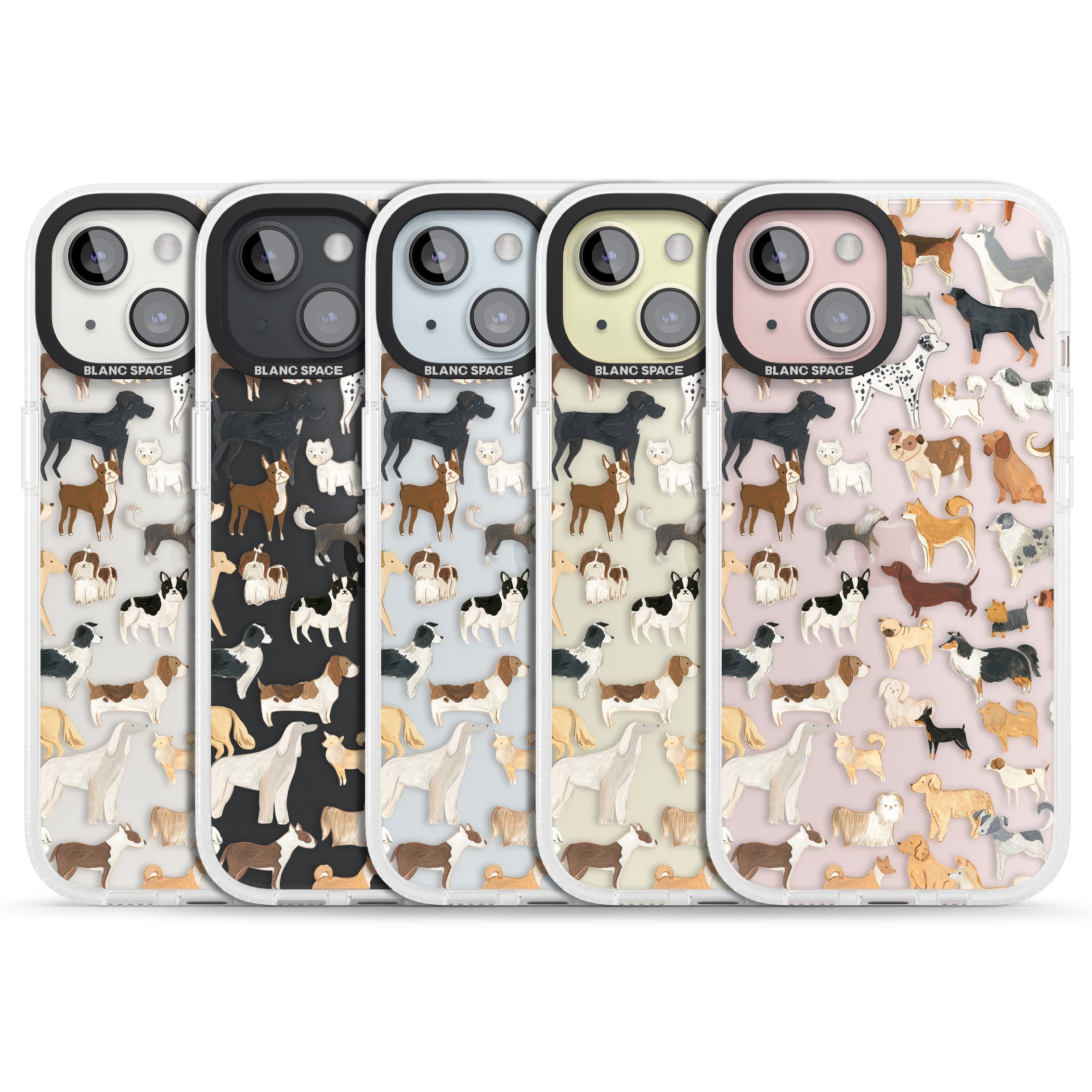 Hand Painted Dogs iPhone 15 / 14 / 13 Clear Case Impact Air - Blanc Space
