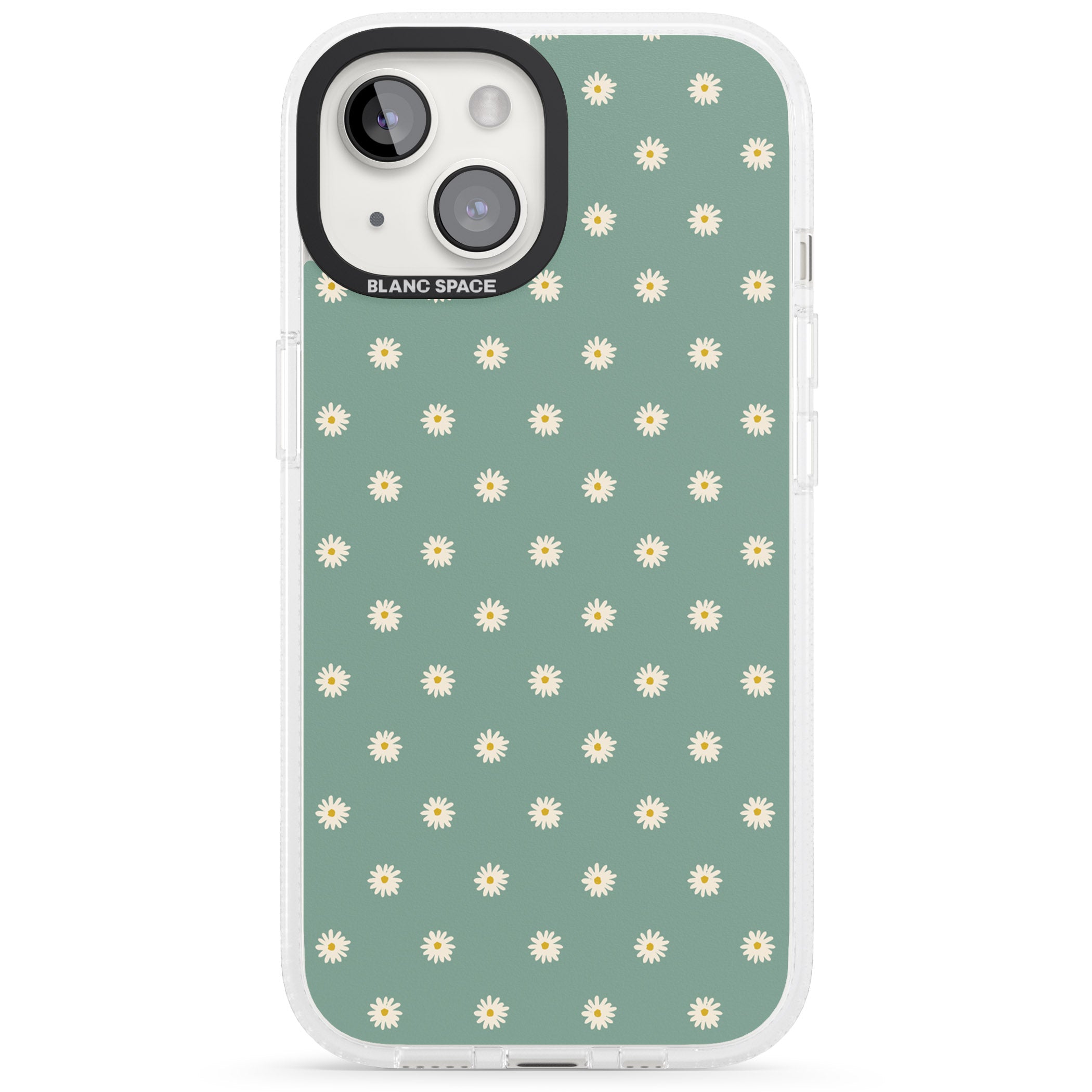 Daisy Pattern Teal Cute Floral iPhone 15 / 14 / 13 Clear Case Impact Air - Blanc Space