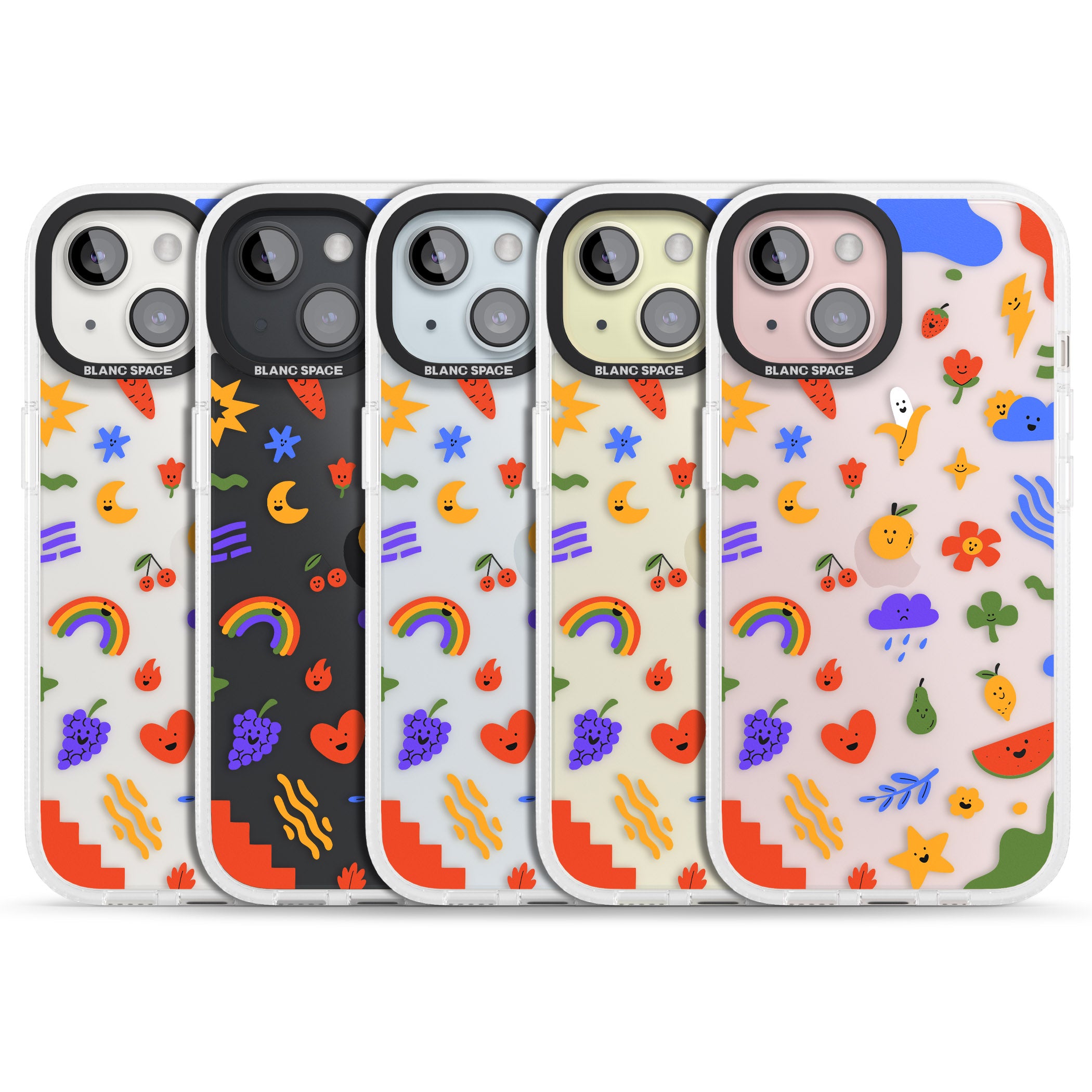 Mixed Cute Icon Pattern - Clear iPhone 15 / 14 / 13 Clear Case Impact Air - Blanc Space
