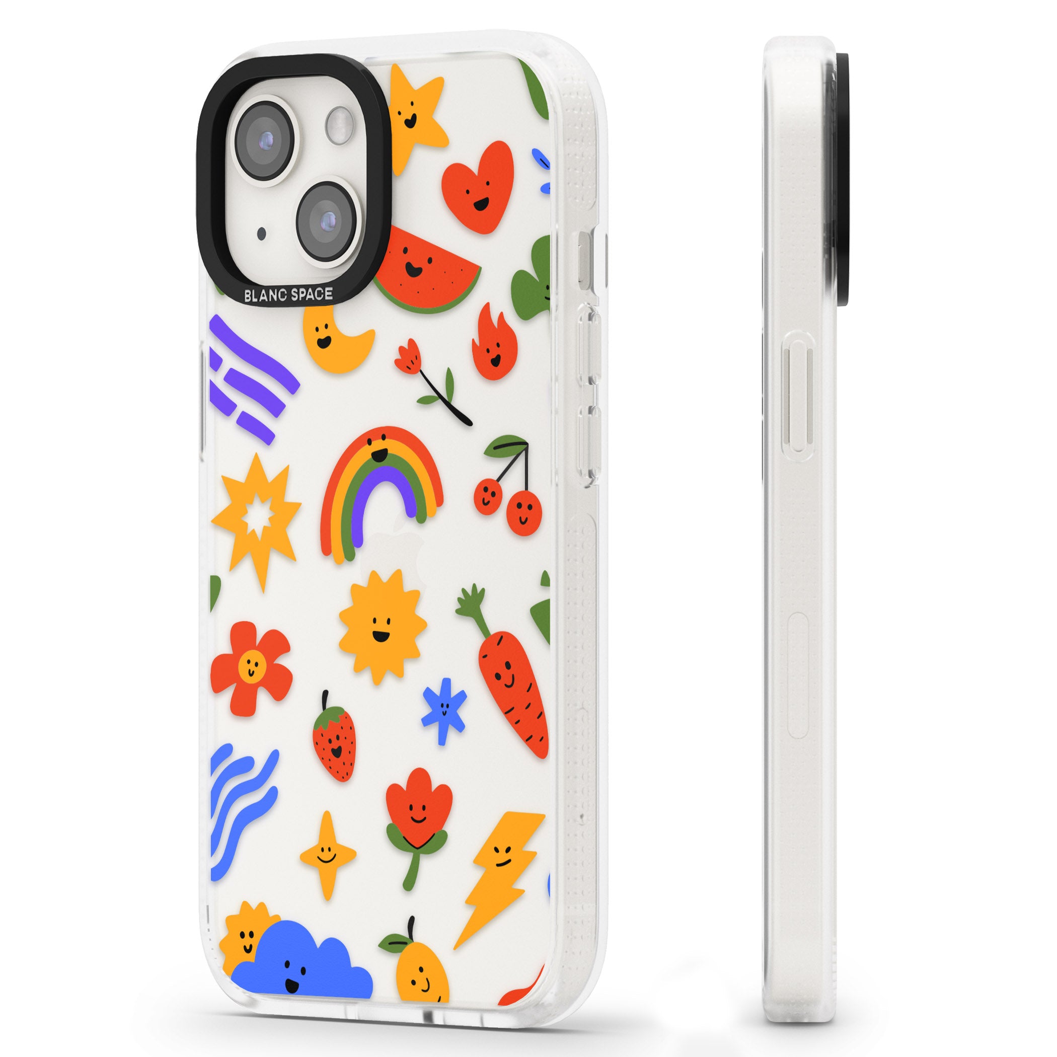 Mixed Large Kawaii Icons - Clear iPhone 15 / 14 / 13 Clear Case Impact Air - Blanc Space