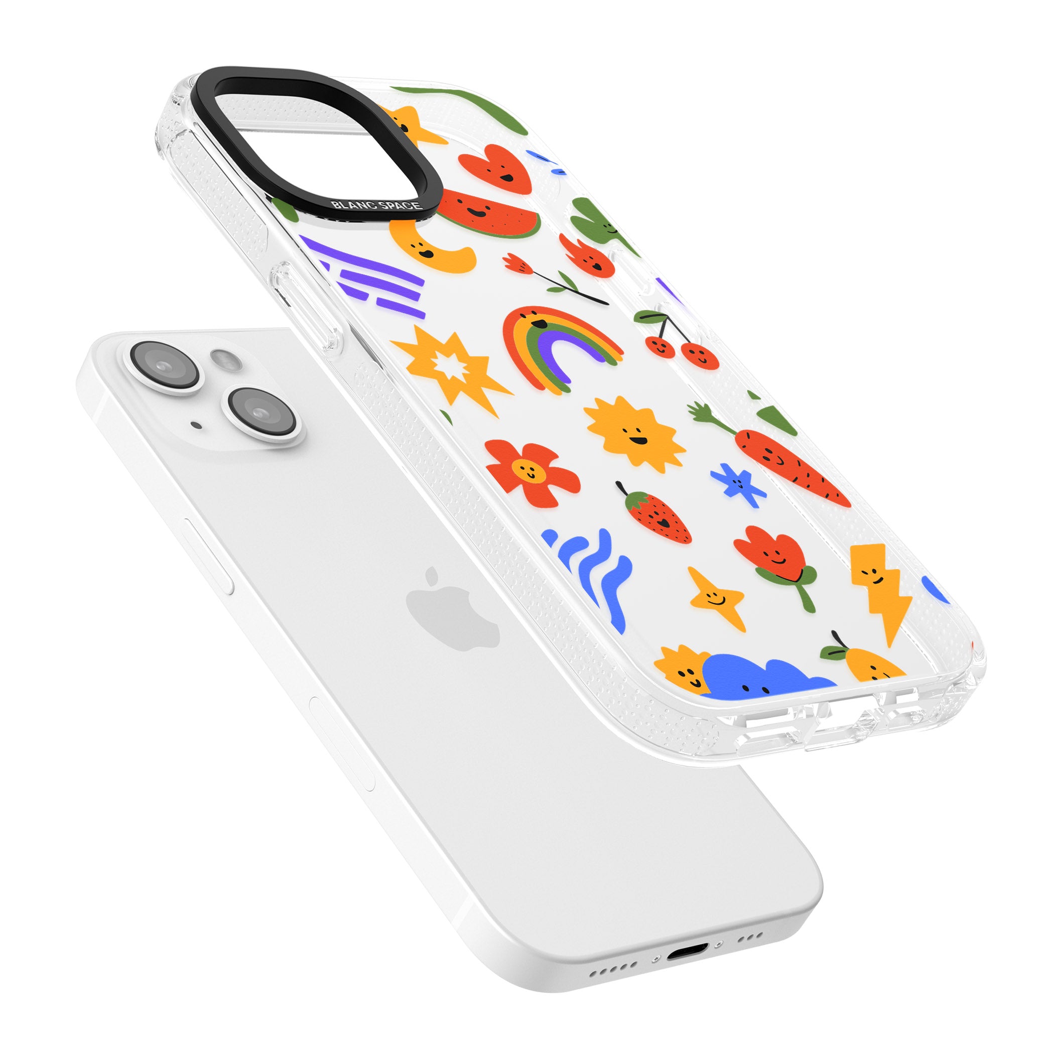 Mixed Large Kawaii Icons - Clear iPhone 15 / 14 / 13 Clear Case Impact Air - Blanc Space